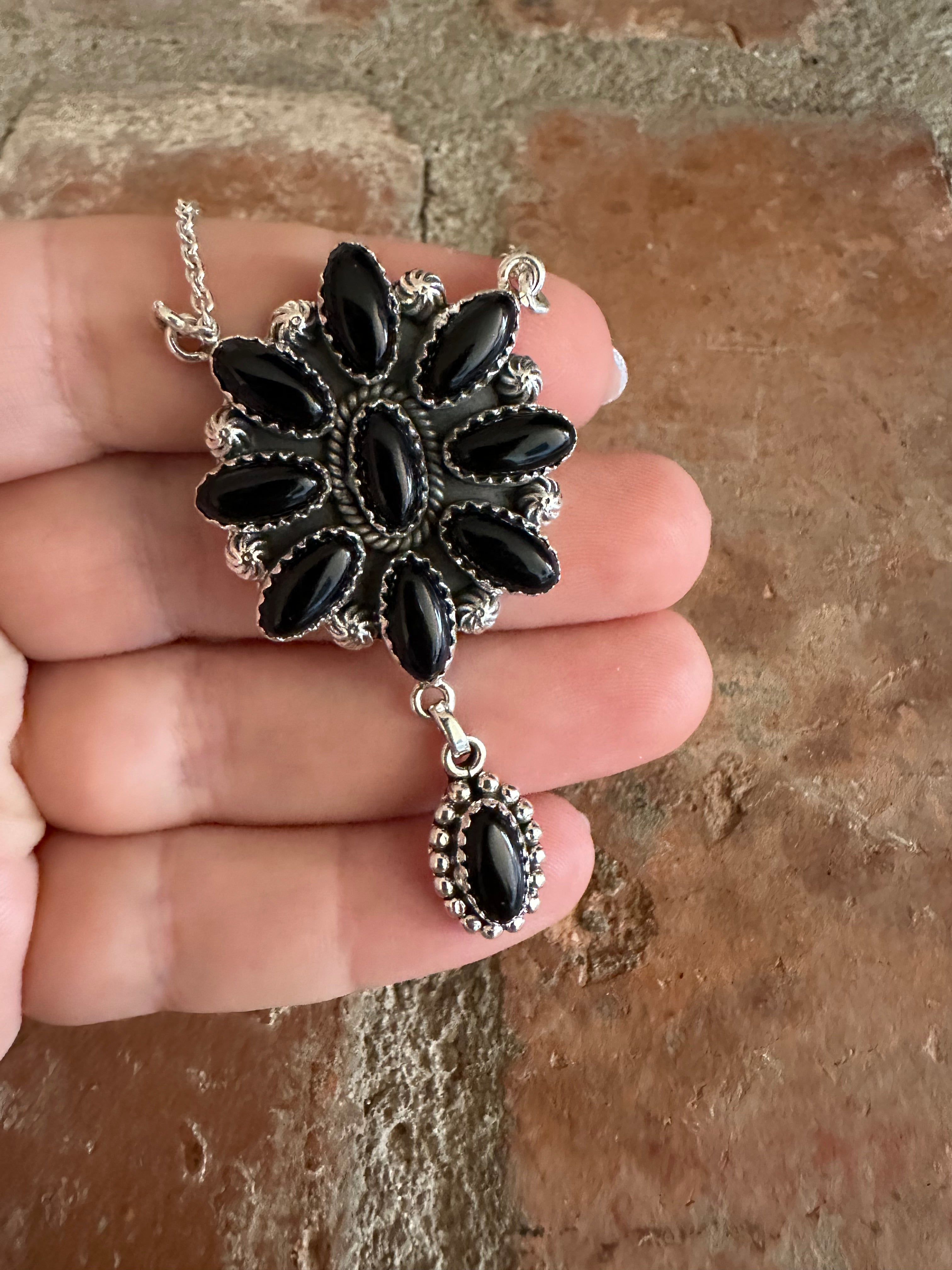 Blooming Cluster Handmade Sterling Silver & Onyx Necklace