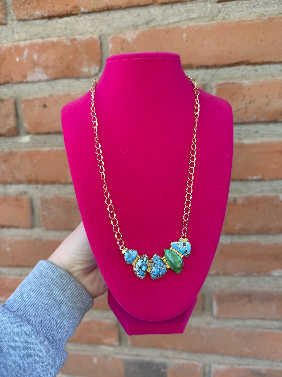 “The Golden Collection” Handmade Natural Golden Hills, Sonoran Turquoise Gold Plated Necklace STYLE 4