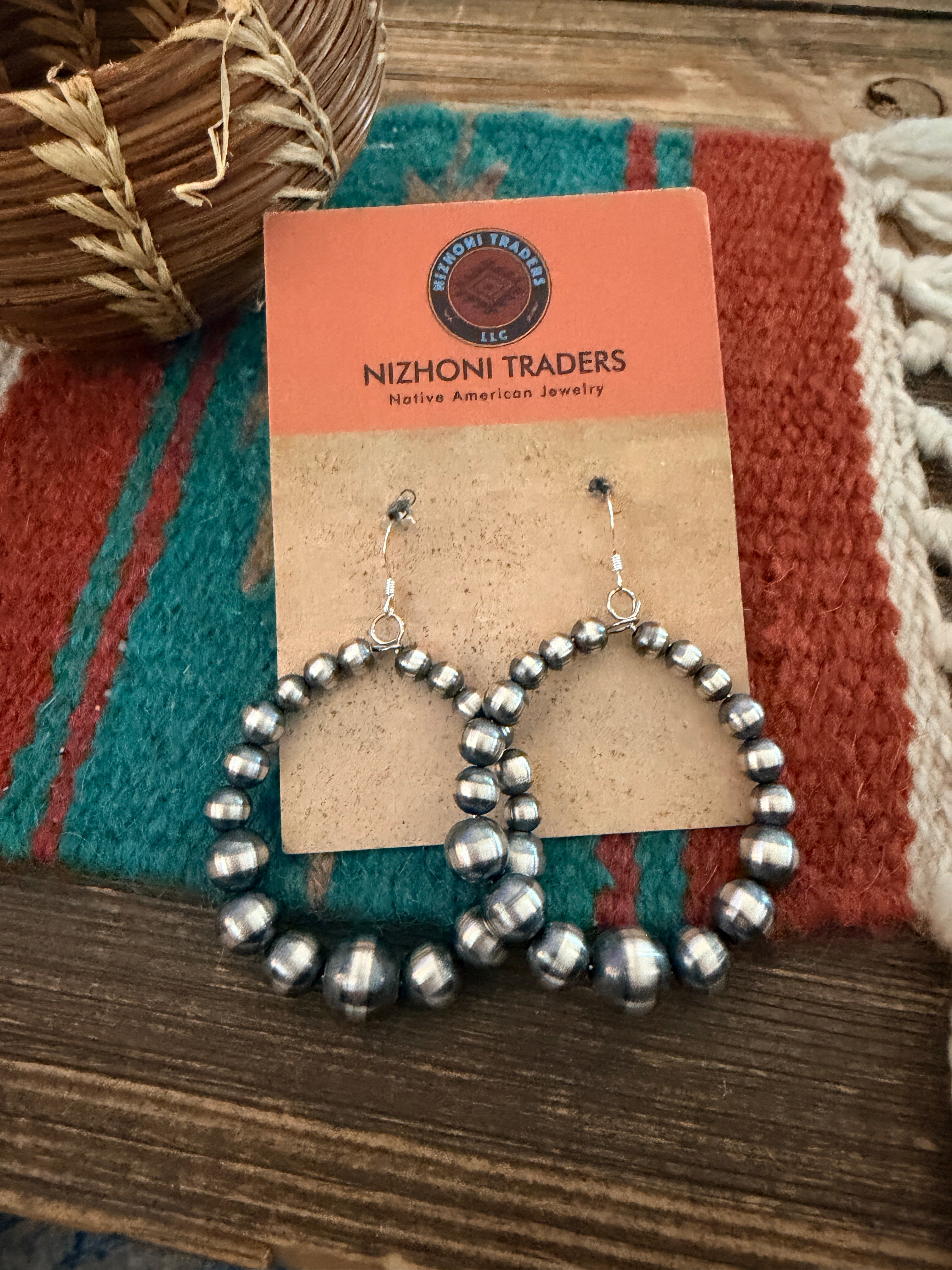 Handcrafted Sterling Silver Pearl Beaded Dangle Hoop Earrings
