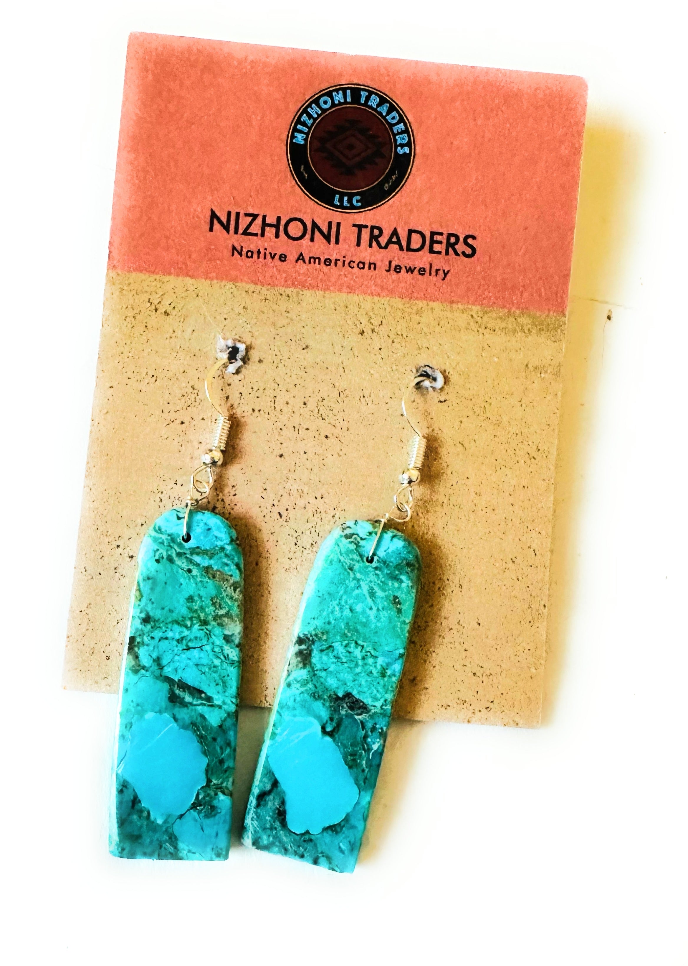 Navajo Sterling Silver & Turquoise Slab Dangle Earrings