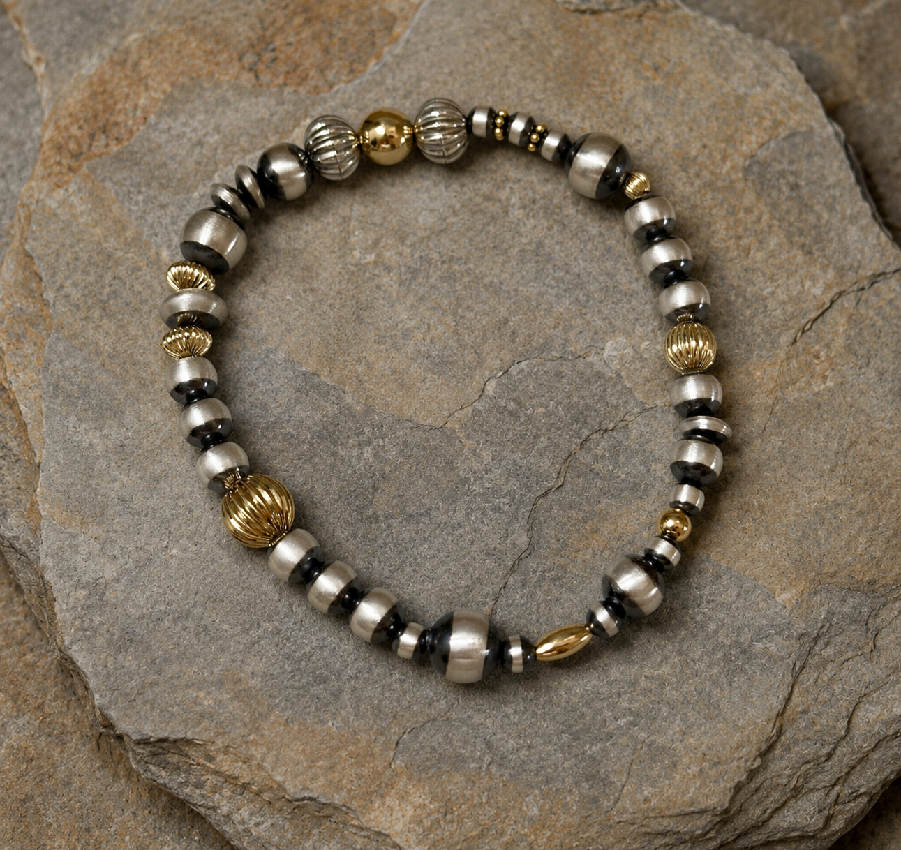 Handcrafted Gold Plated Silver & Sterling Silver Pearl Beaded Bracelet