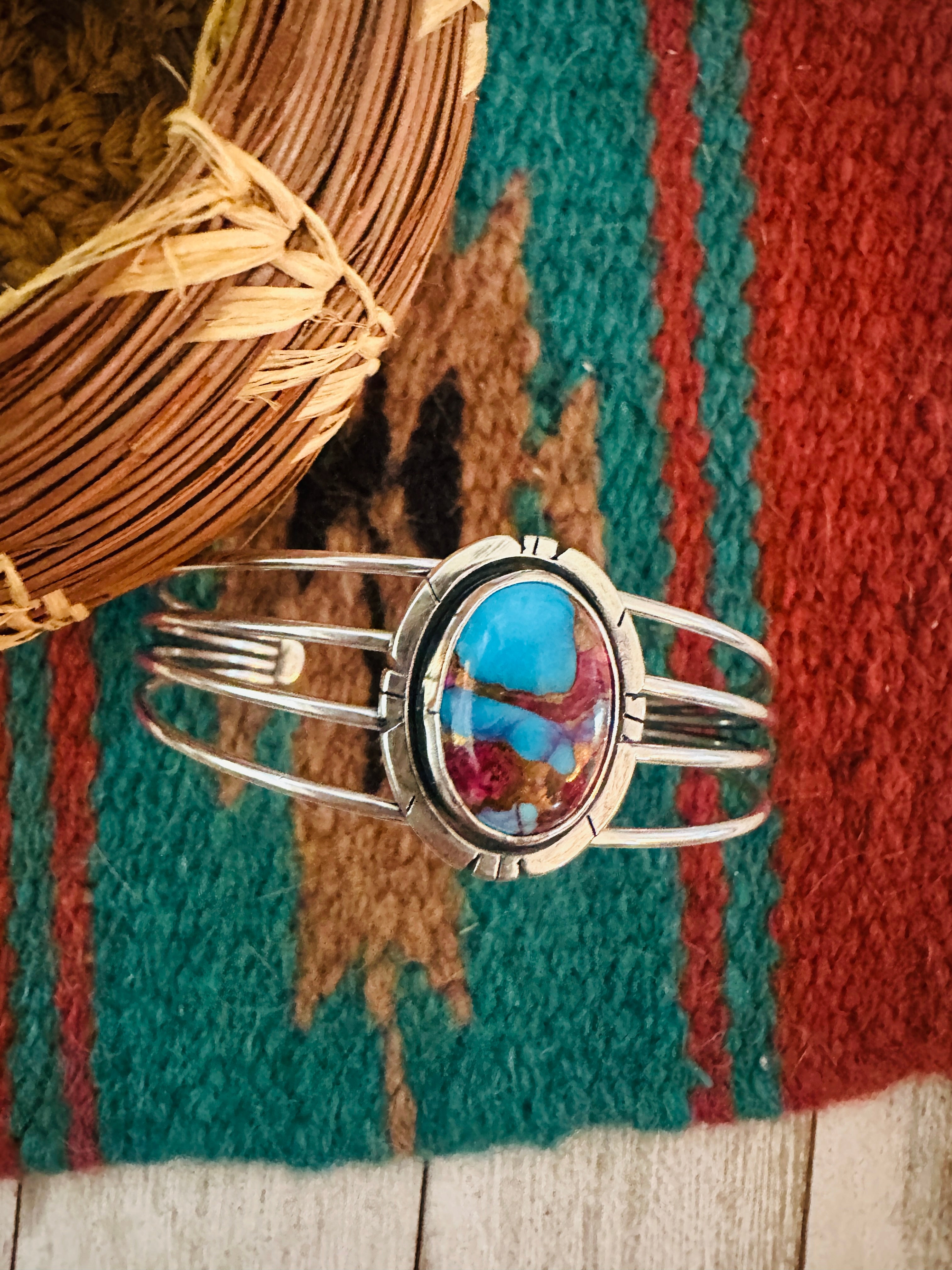 Navajo Sterling Silver & Pink Dream Mojave Cuff Bracelet