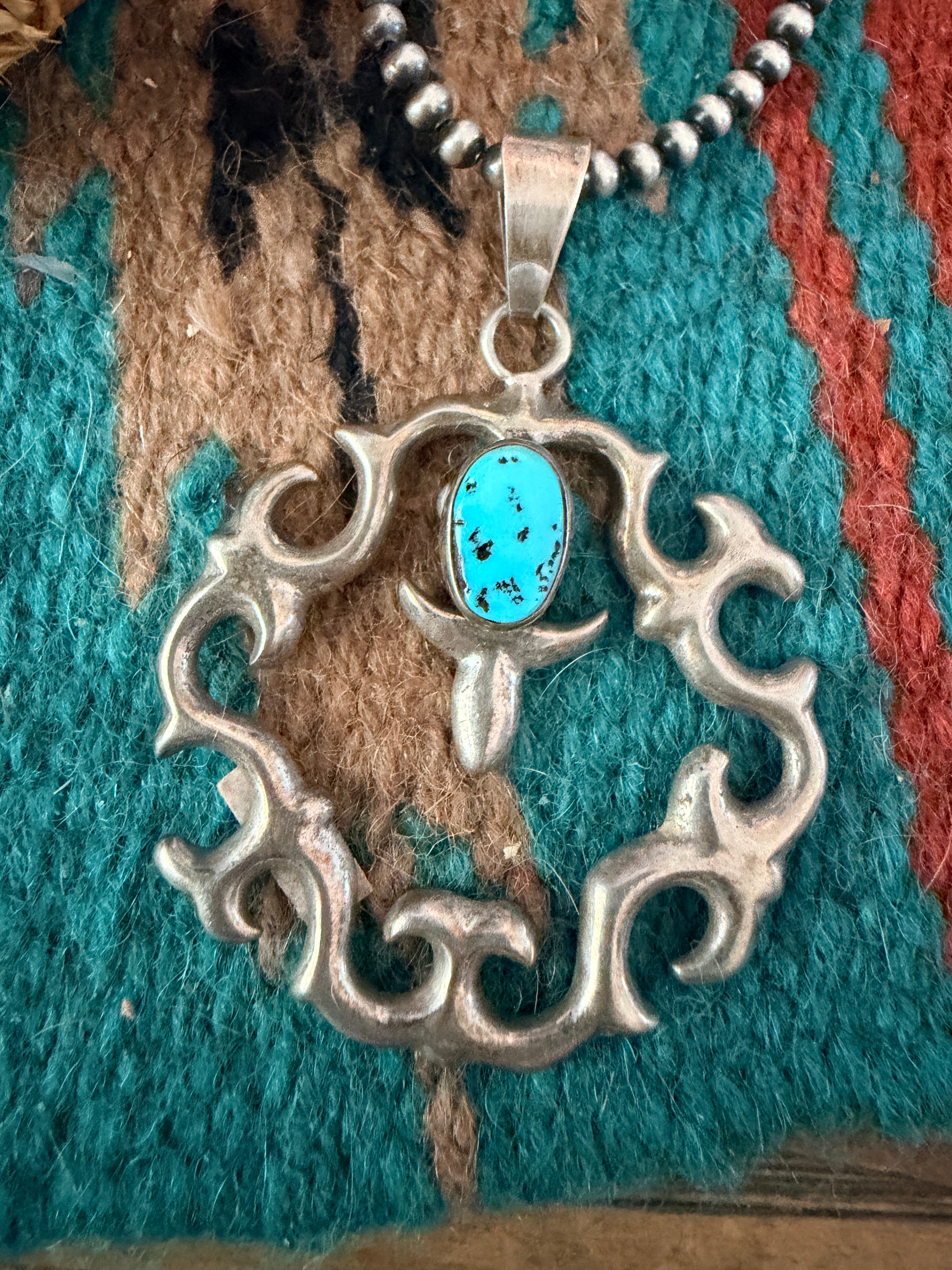Old Pawn Handcrafted Turquoise and Sterling Silver Pendant