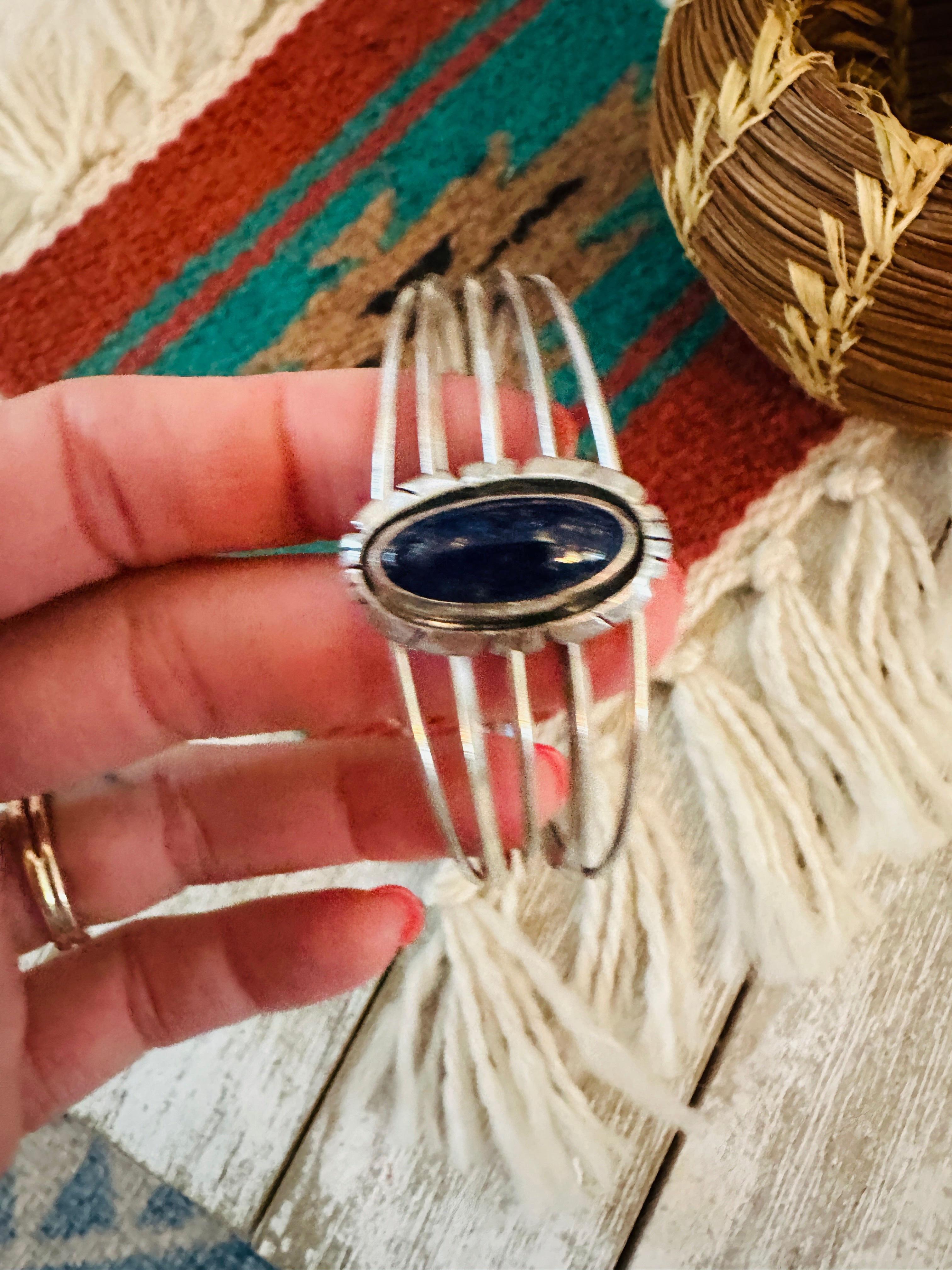Navajo Sterling Silver & Lapis Cuff Bracelet