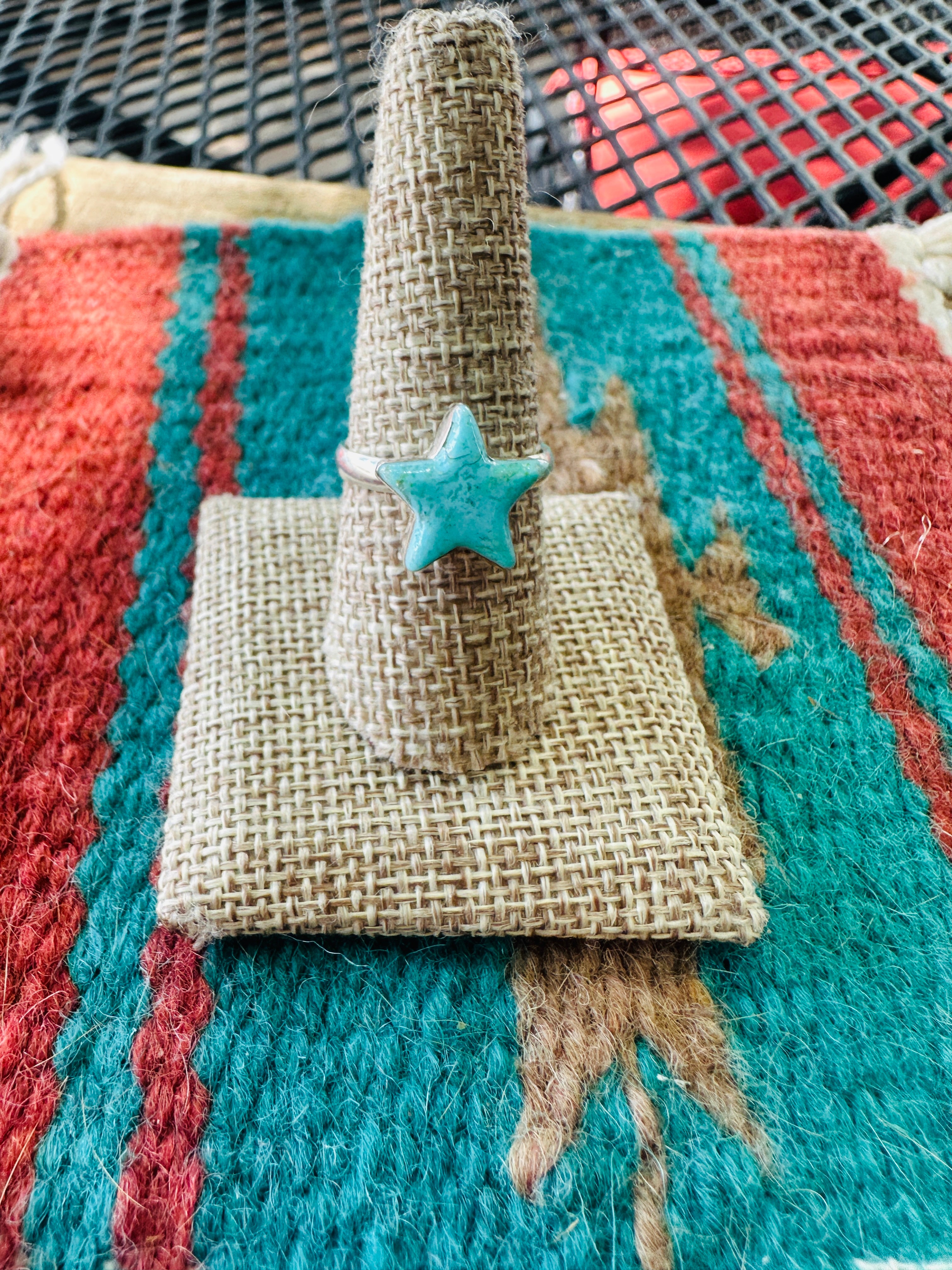 Handmade Sterling Silver &  Turquoise Adjustable Star Ring