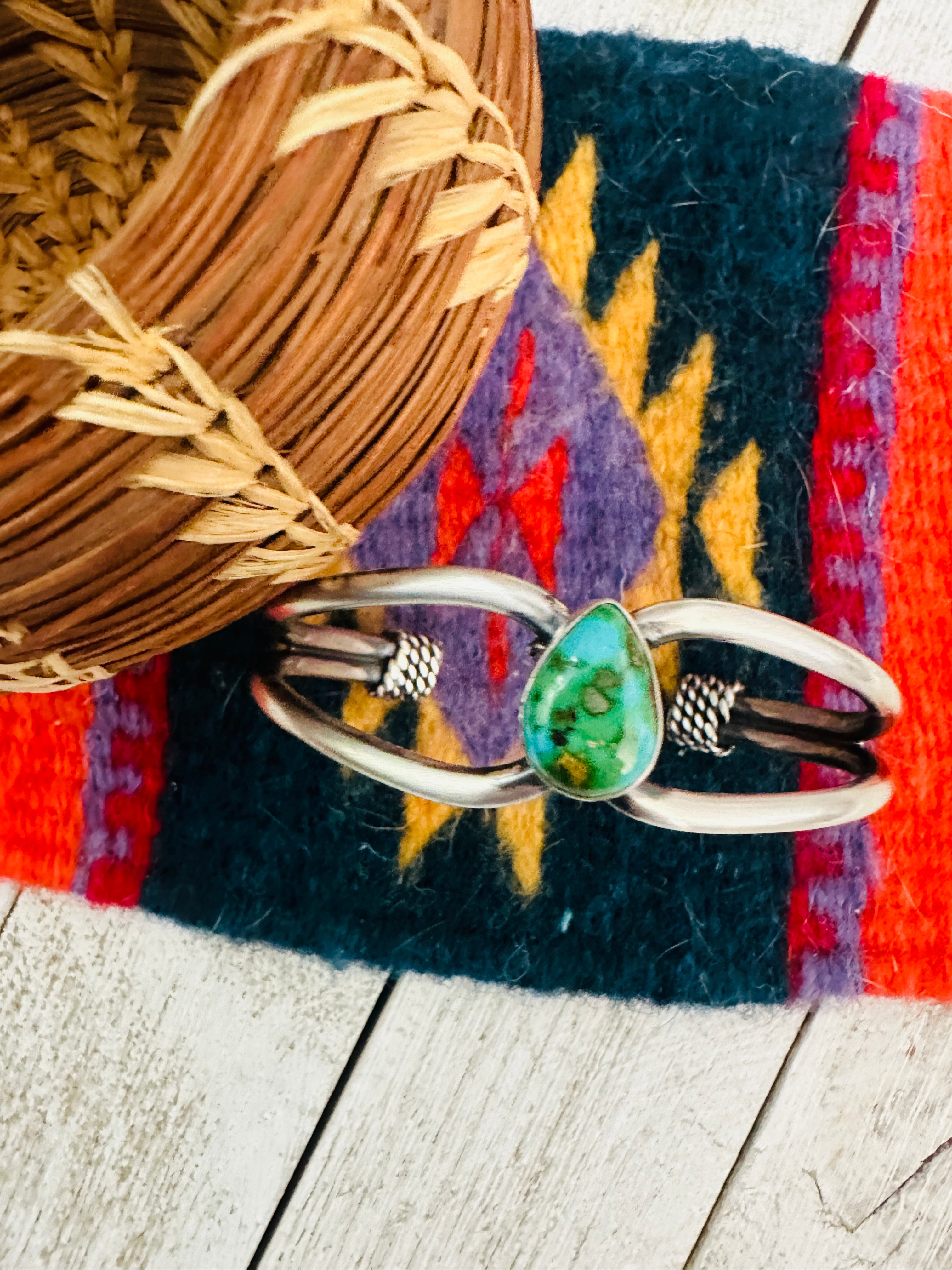 Navajo Sonoran Gold Turquoise & Sterling Silver Cuff Bracelet