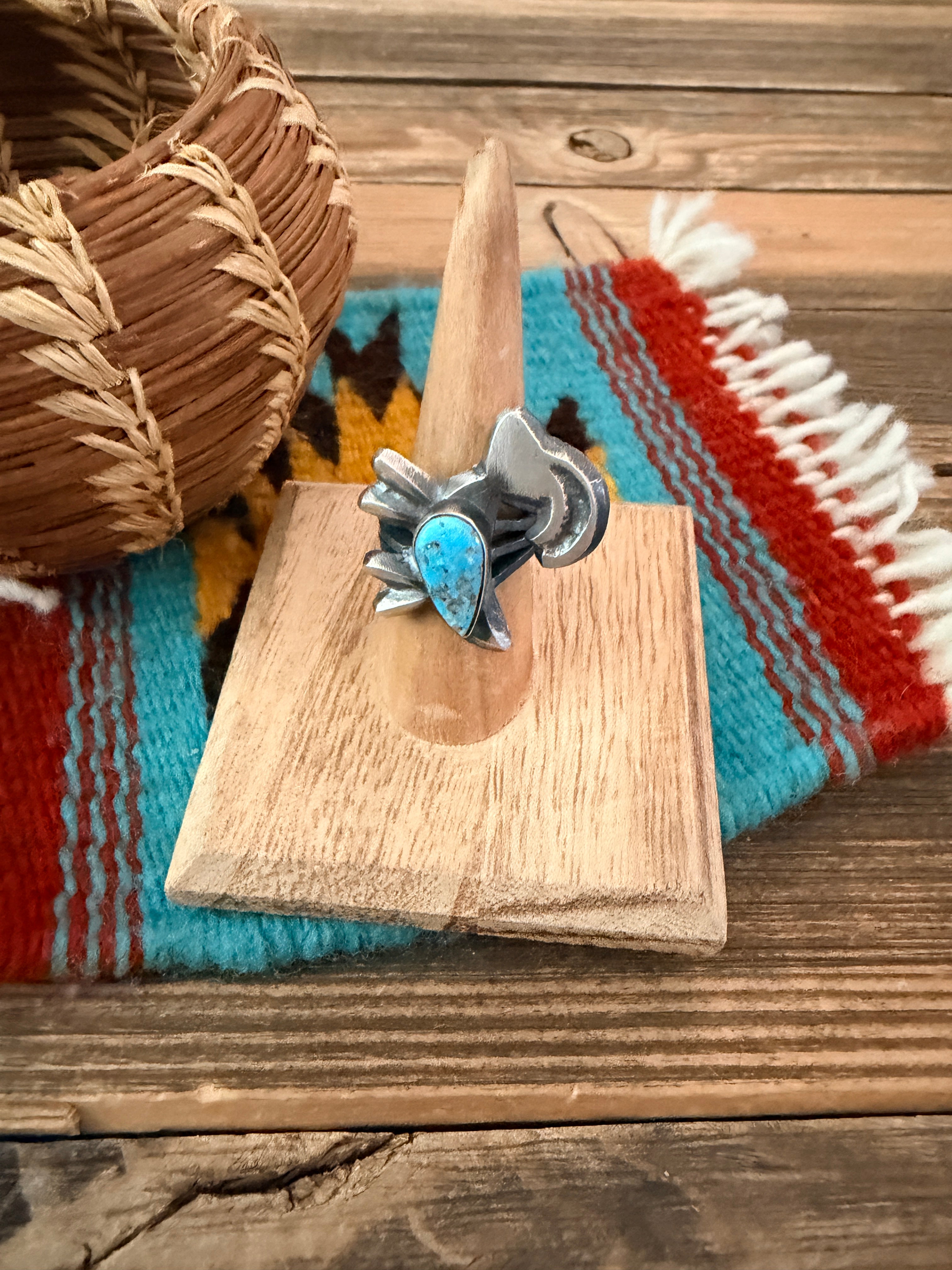 Handcrafted Turquoise and Sterling Silver Goat Ring size 6.25 by Chimney Butte