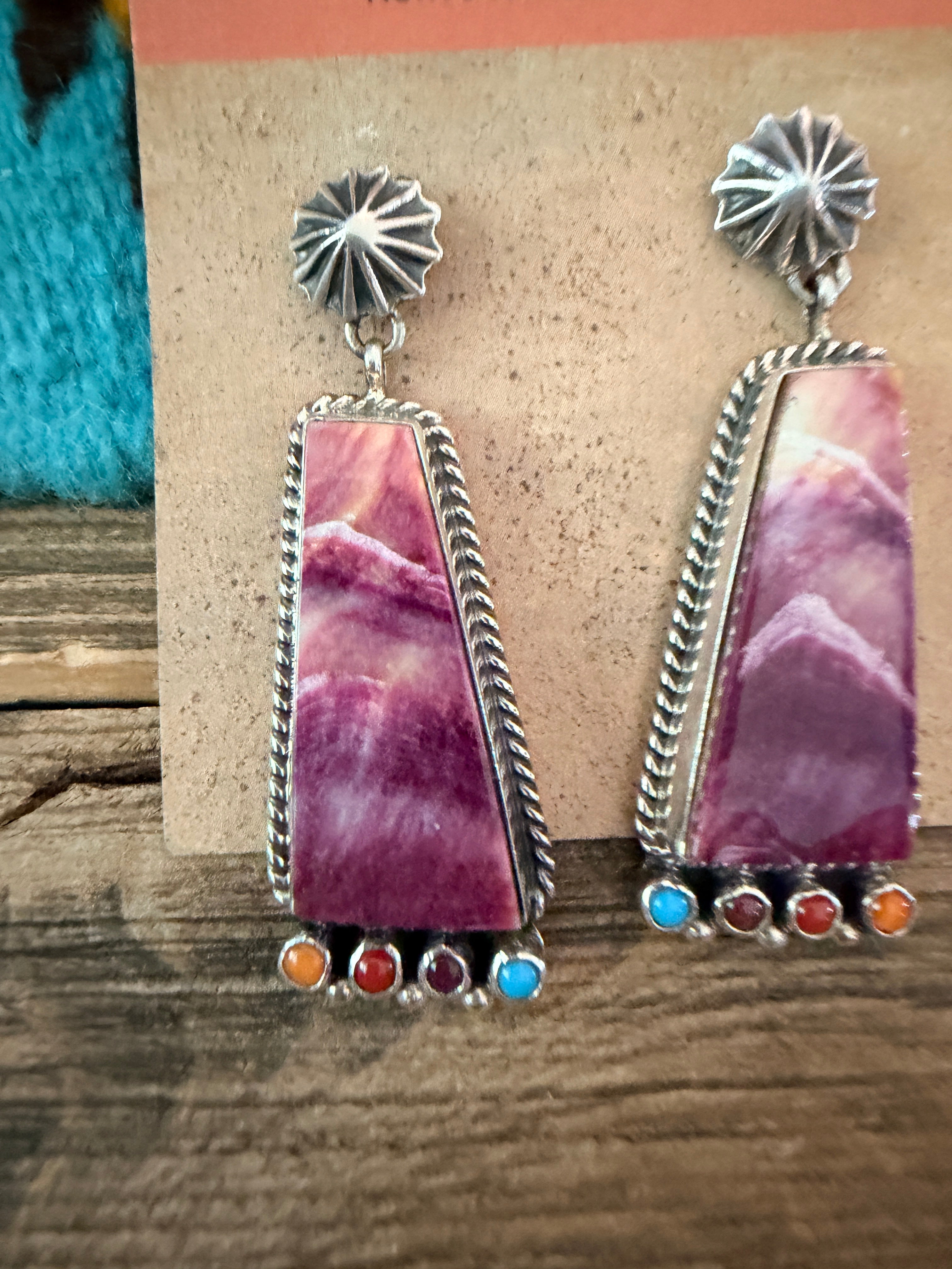 Handcrafted Multi Stone & Sterling Silver Dangle Earrings