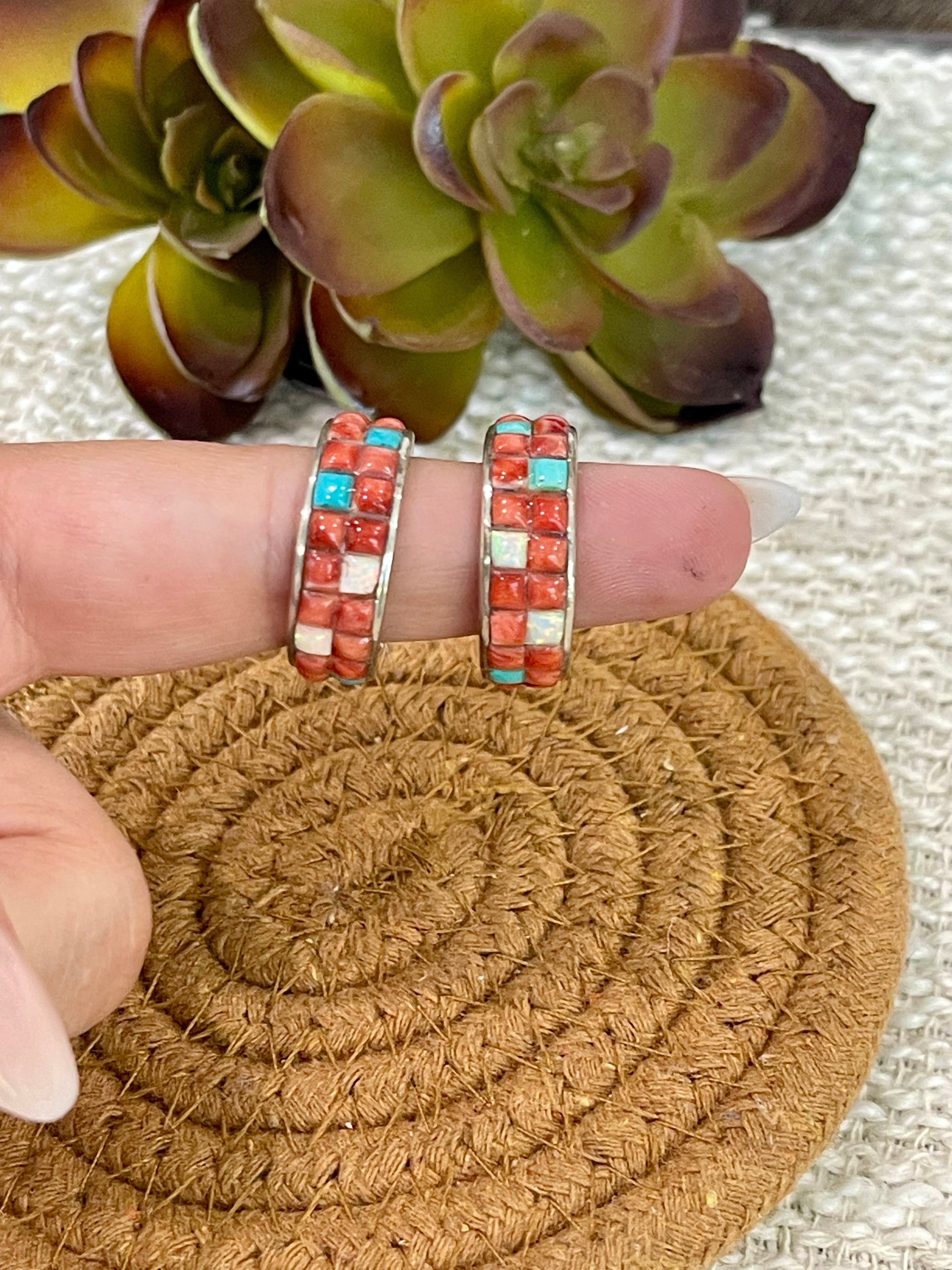 Gorgeous Handmade Sterling Silver & Multi Stone Hoop Earrings