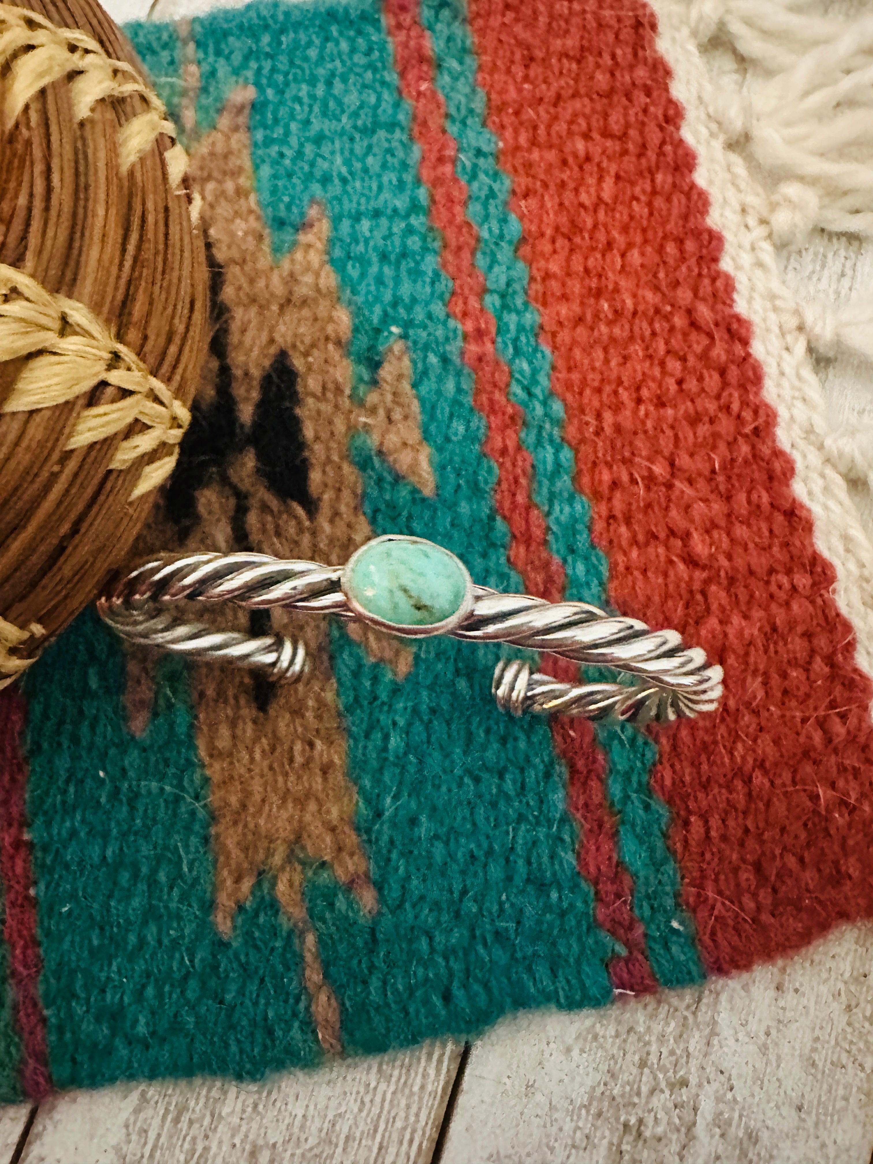 Navajo Turquoise & Twisted Sterling Silver Cuff Bracelet