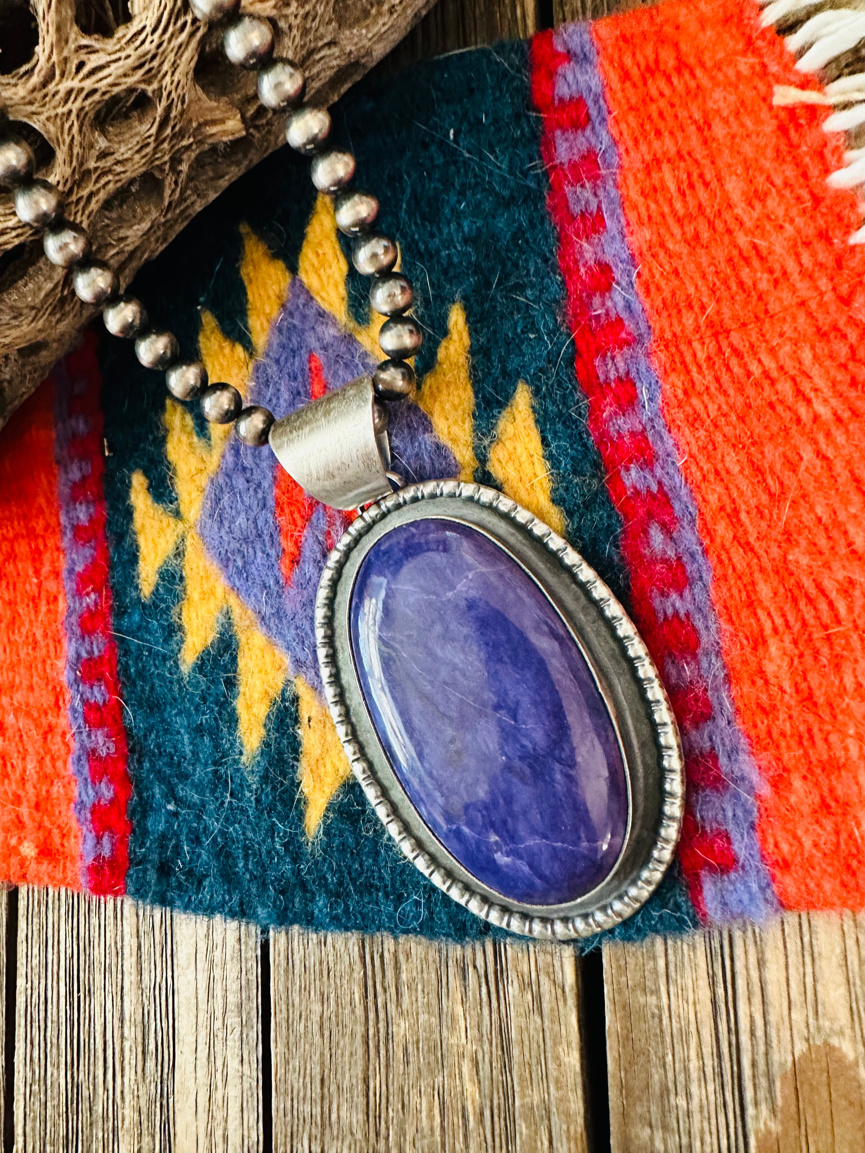 Navajo Charoite and Sterling Silver Star Pendant