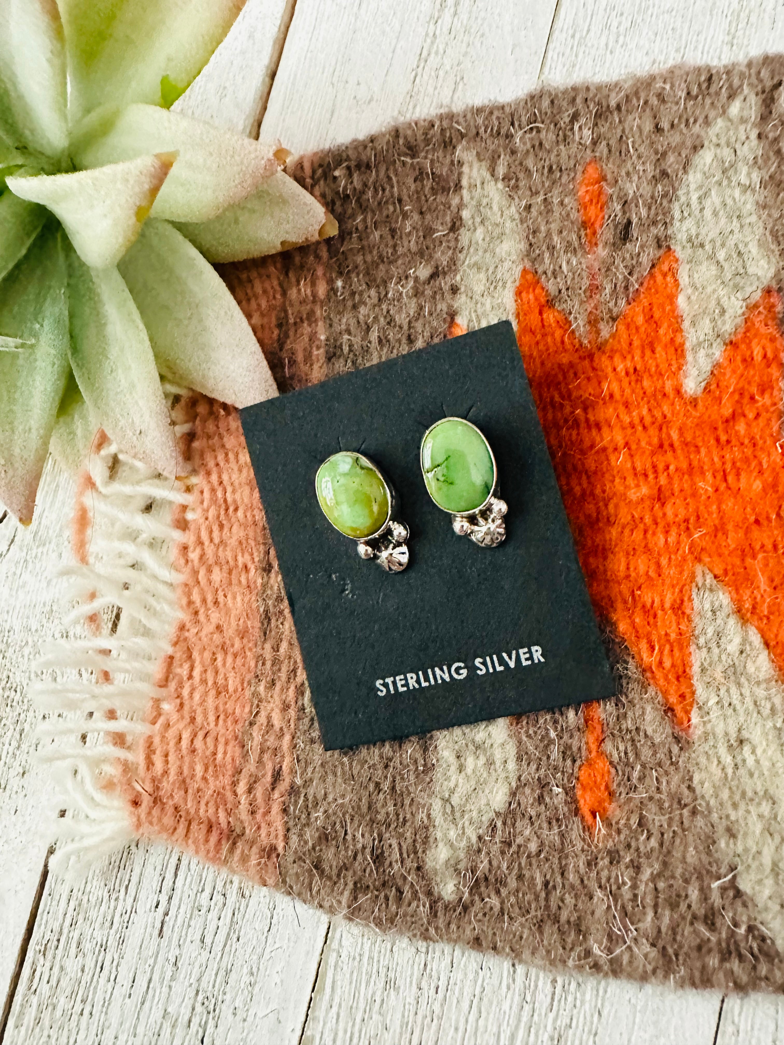 Navajo Tibetan Turquoise and Sterling Silver Stud Earrings