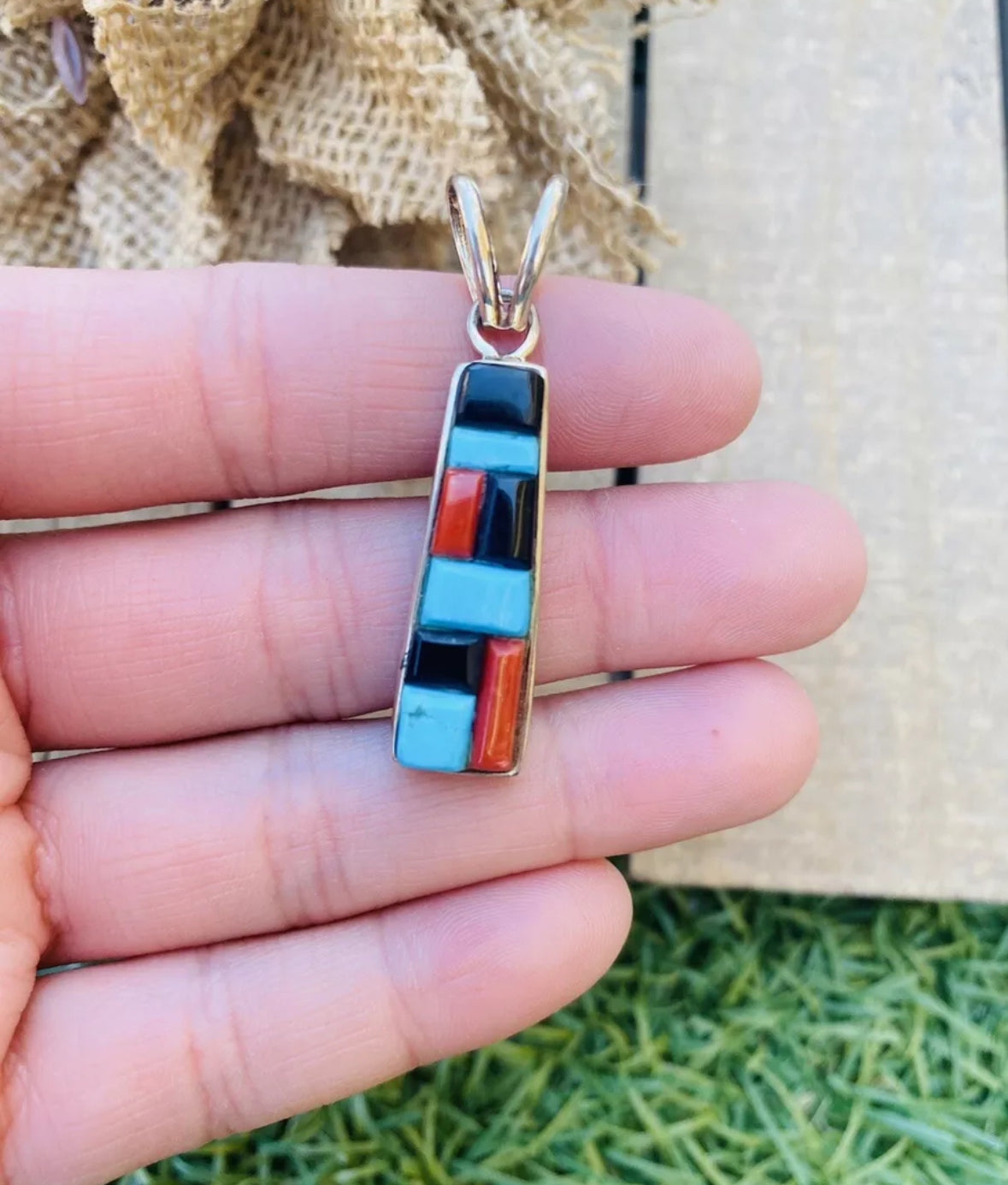 Navajo Multi Stone & Sterling Silver Inlay Pendant