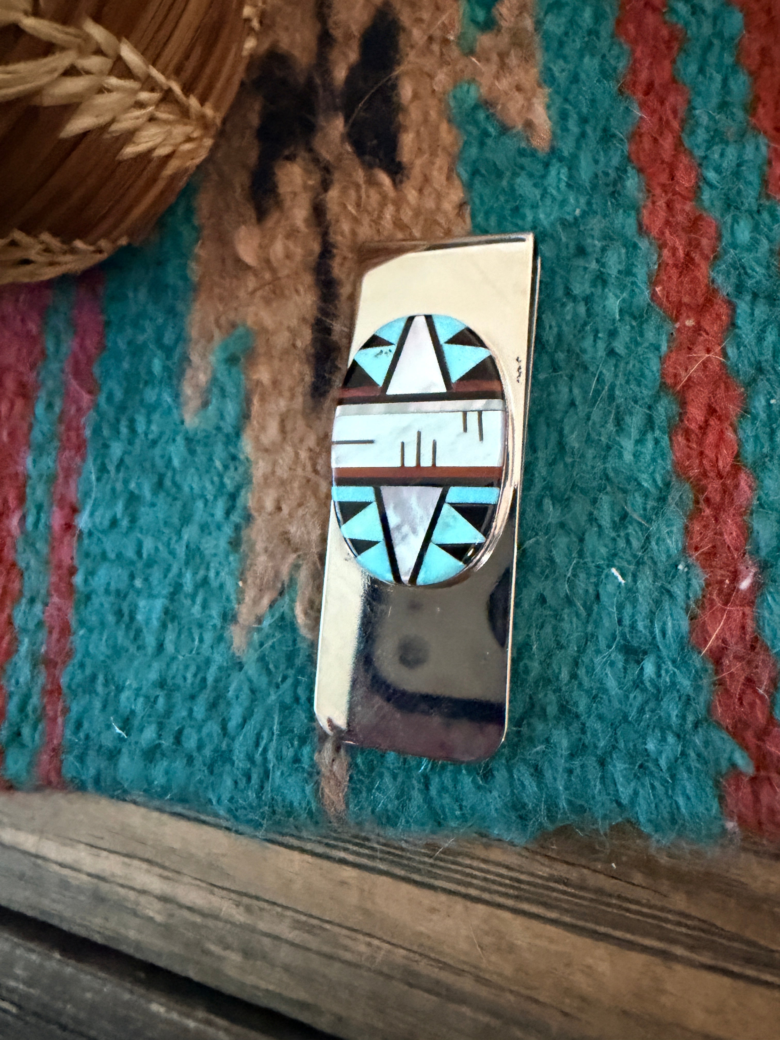 Handcrafted Multi Stone & Sterling Silver Inlay Money Clip