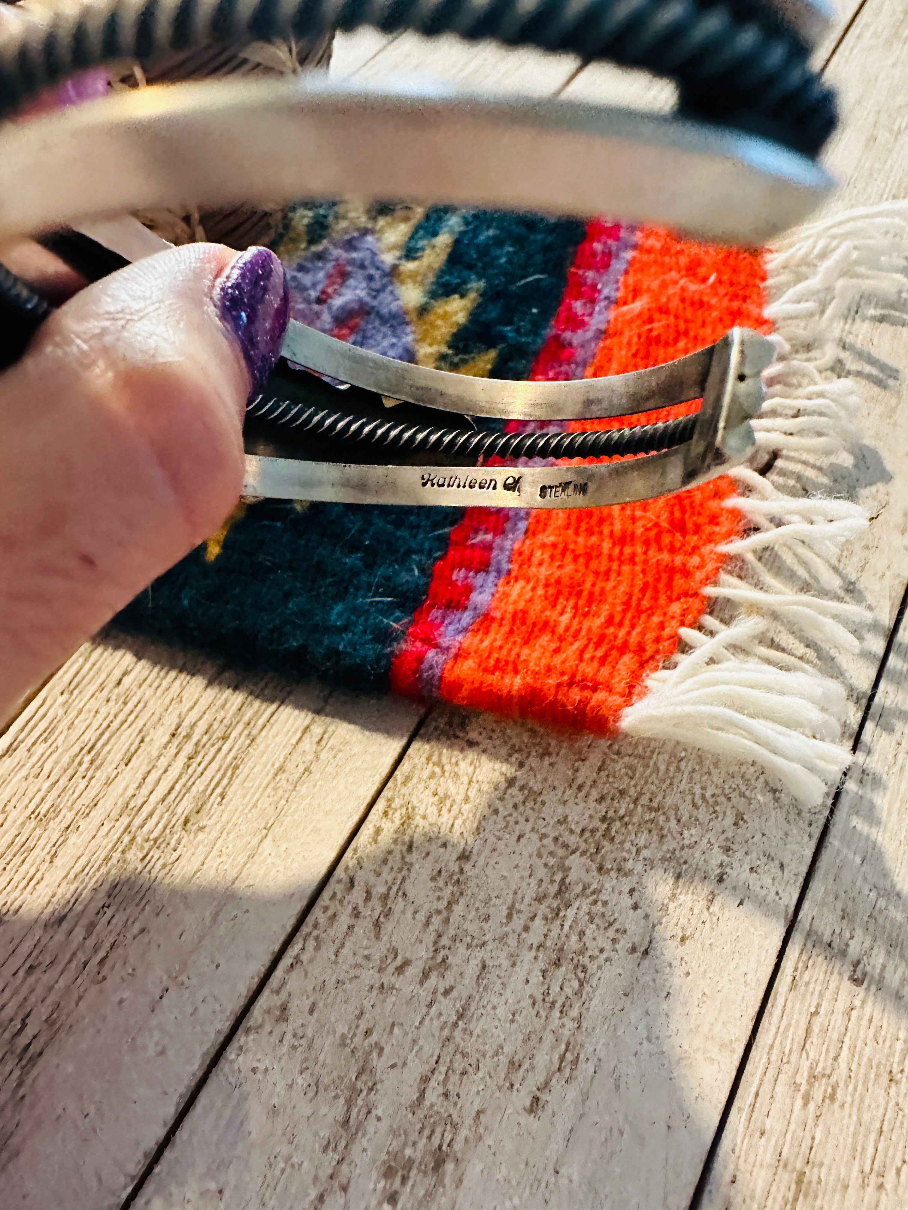 Navajo Golden Hills Turquoise & Sterling Silver Cuff Bracelet by Kathleen Chavez