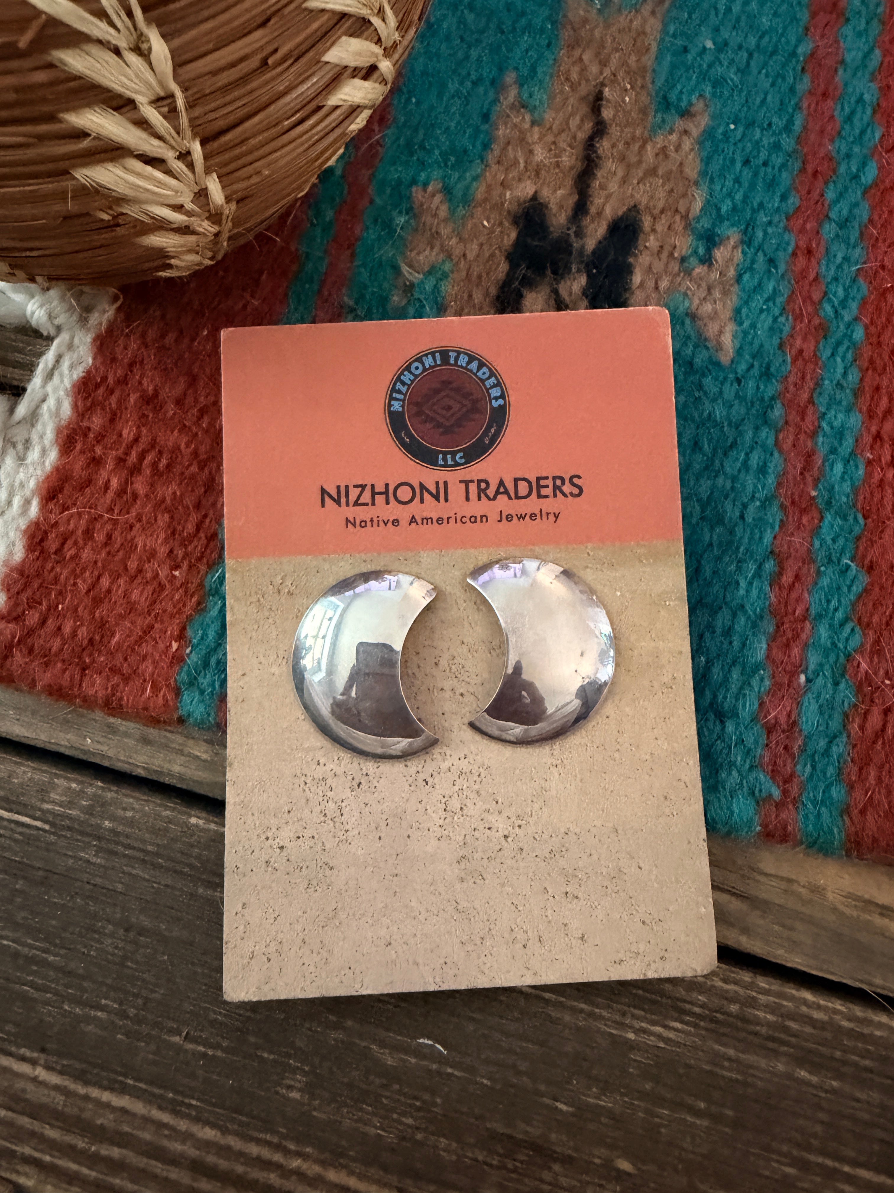 Old Pawn Handcrafted Sterling Silver Moon Post Earrings