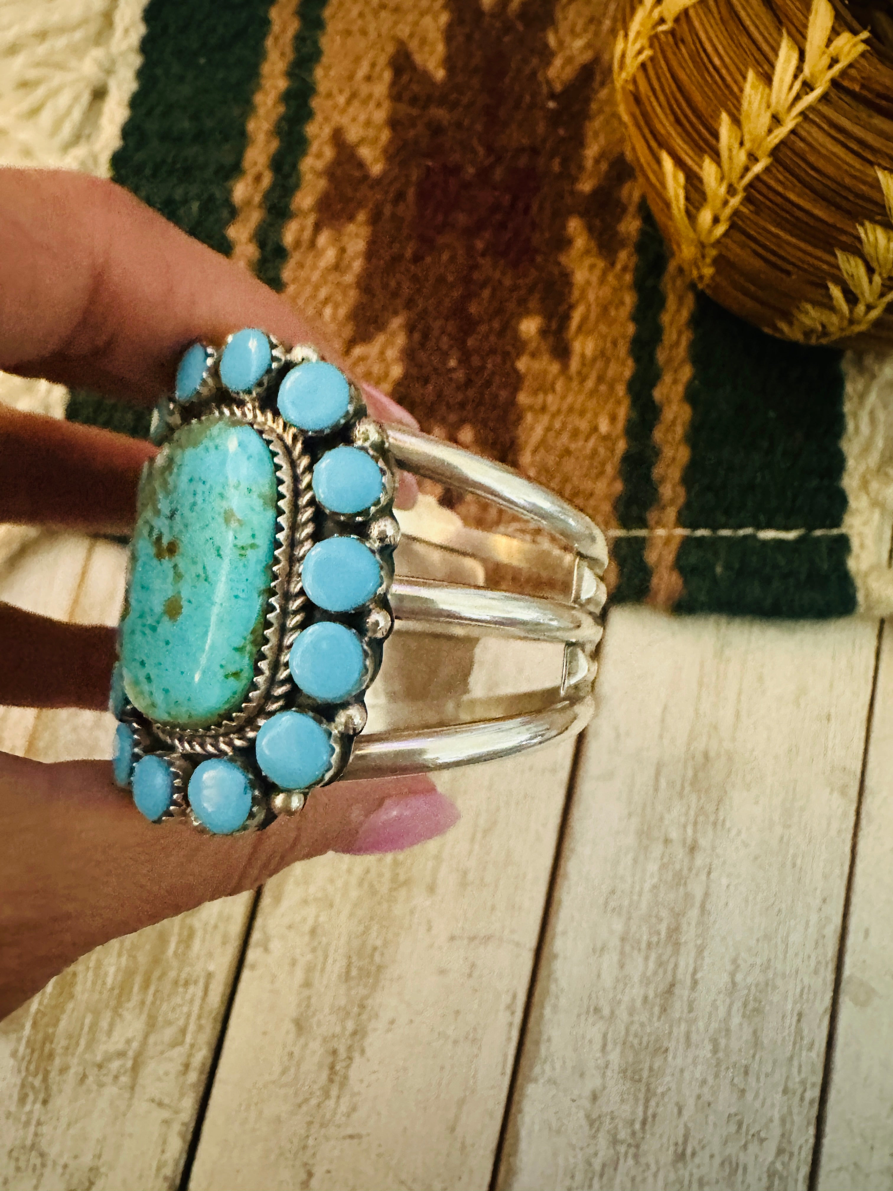 Navajo Kingman Turquoise & Sterling Silver Cuff Bracelet