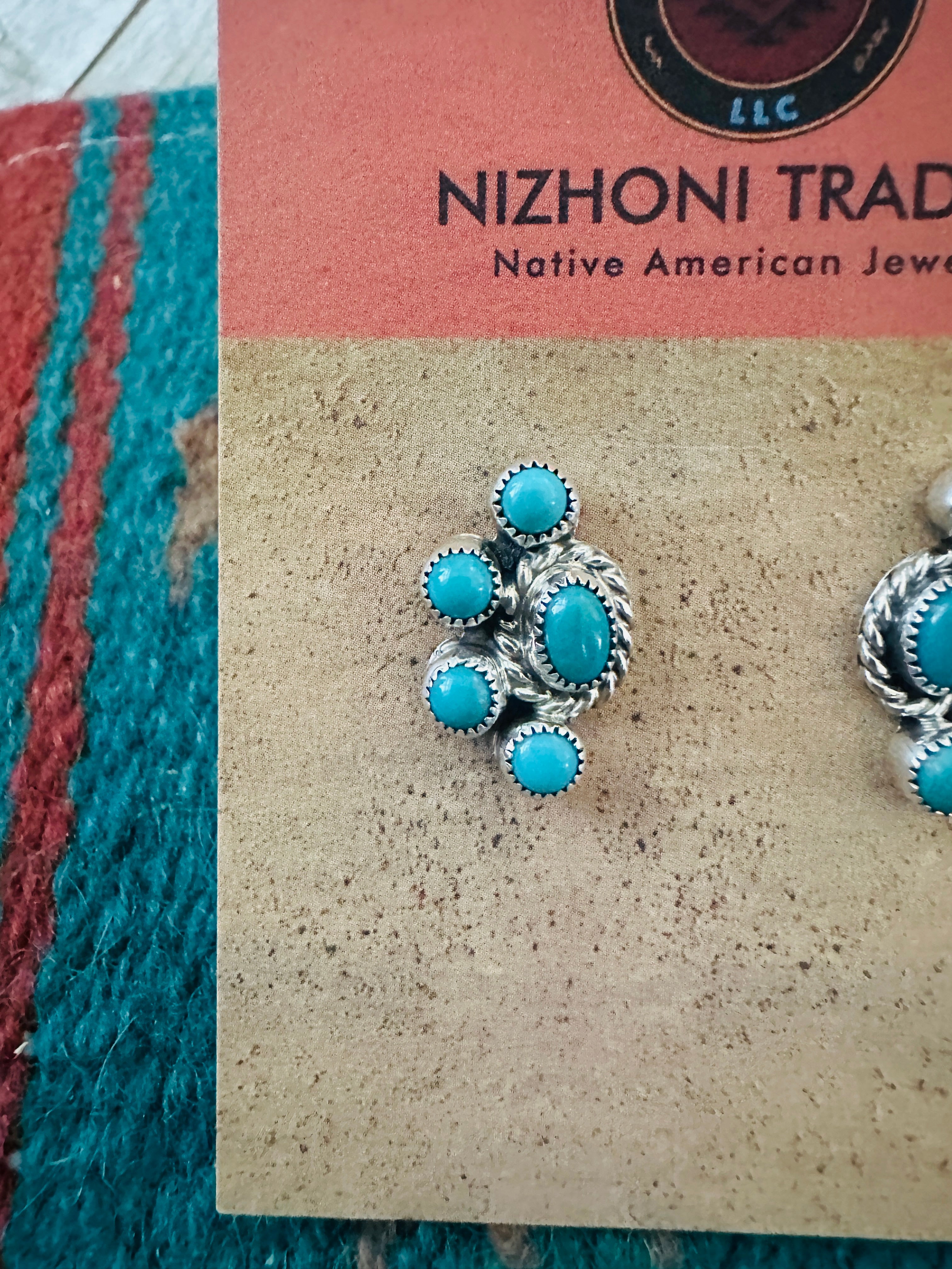 Handcrafted Turquoise & Sterling Silver Cluster Post Earrings