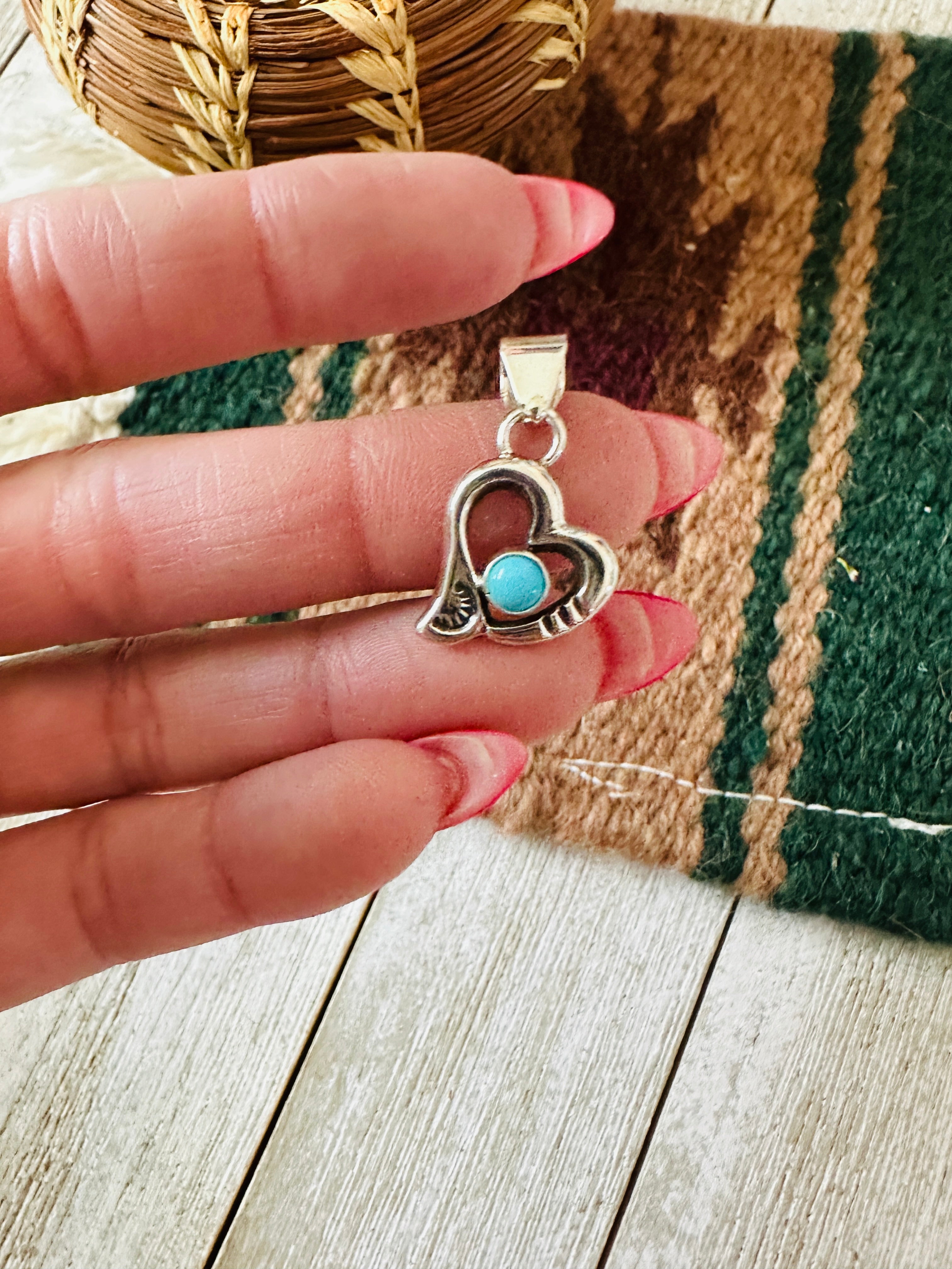 Handcrafted Turquoise & Sterling Silver Mini Heart Pendant