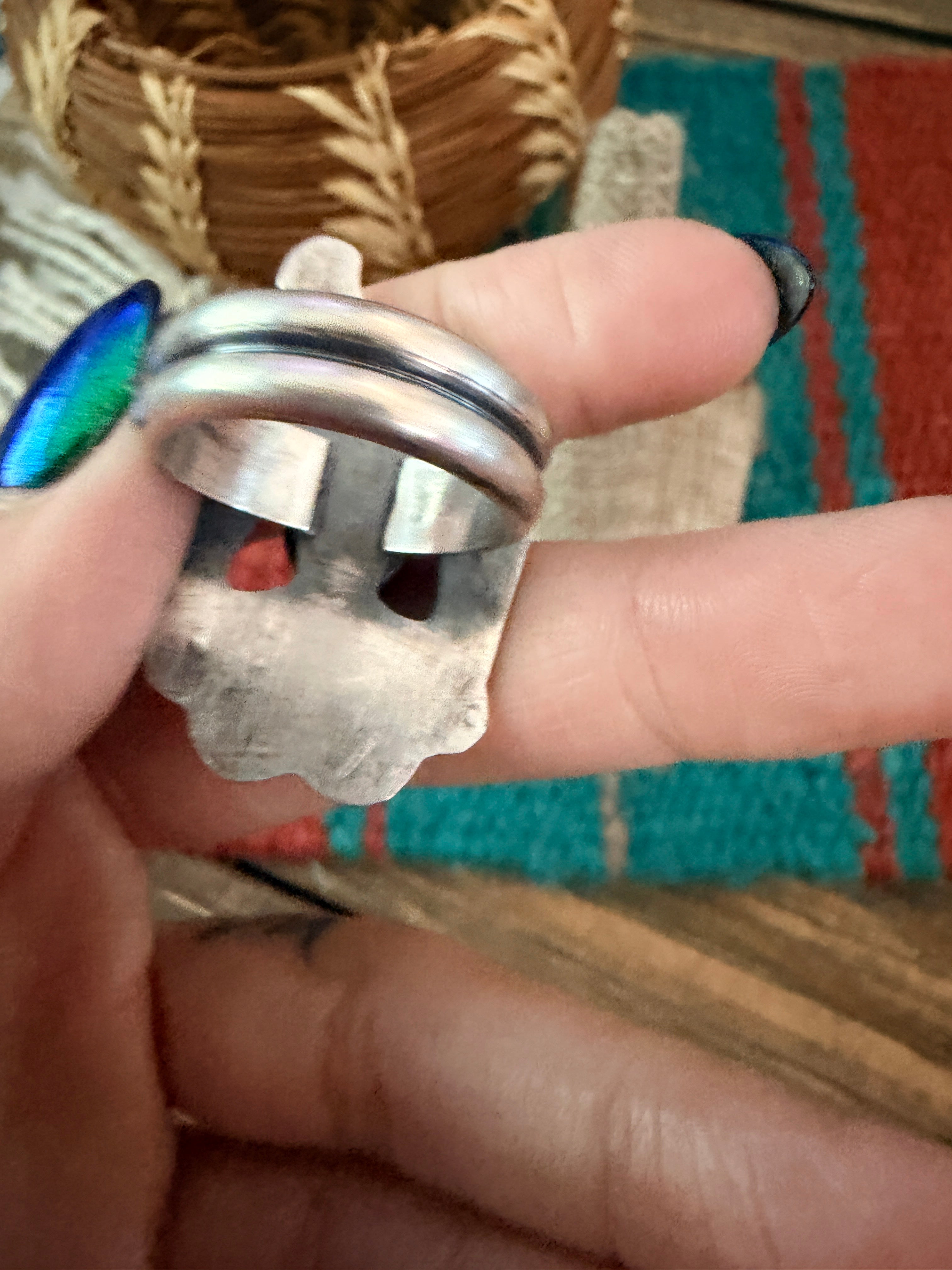 Handcrafted Turquoise and Sterling Silver Thunderbird Ring size 8.5 by Chimney Butte