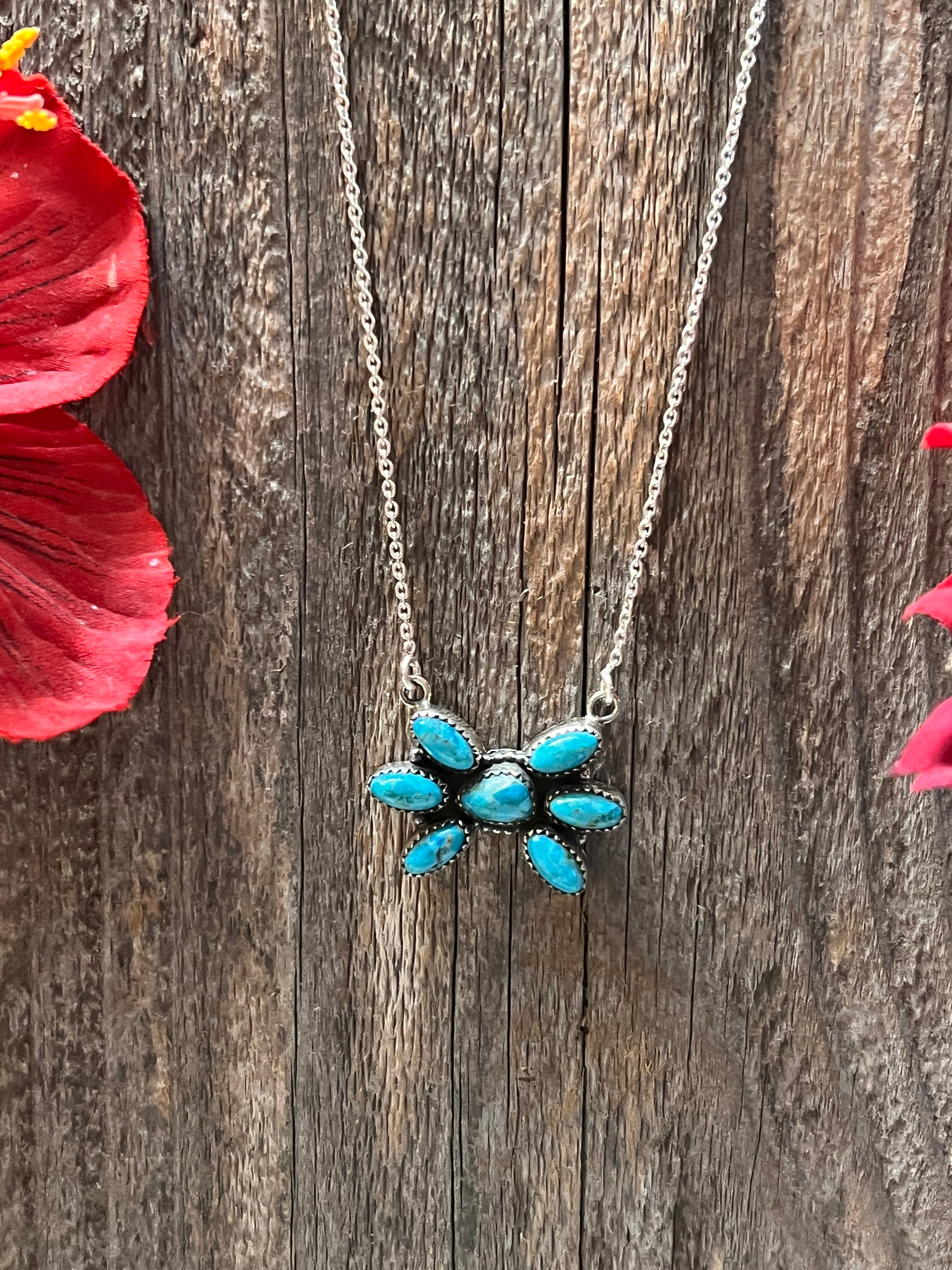 Handmade Sterling Silver & Turquoise Cluster Necklace