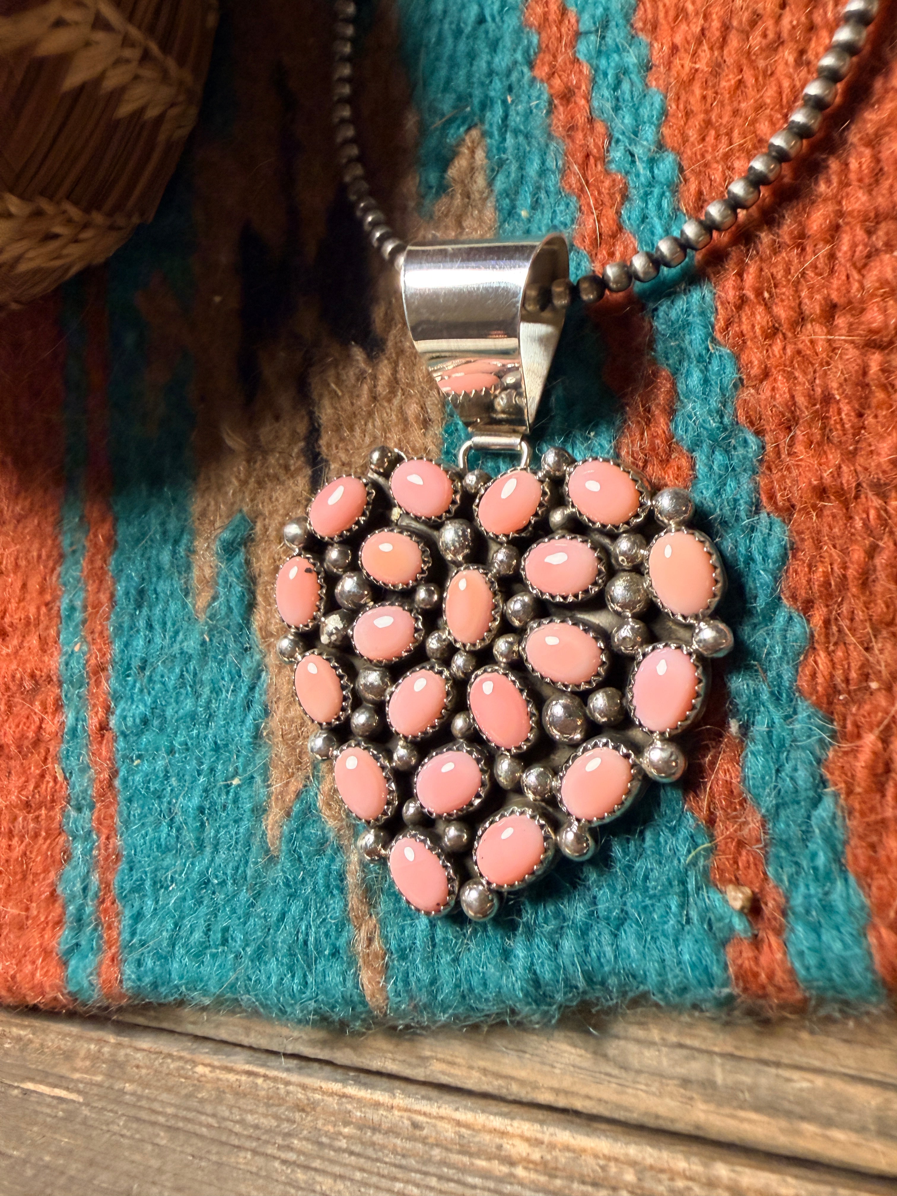 Handcrafted Sterling Silver & Queen Pink Conch Cluster Heart Pendant