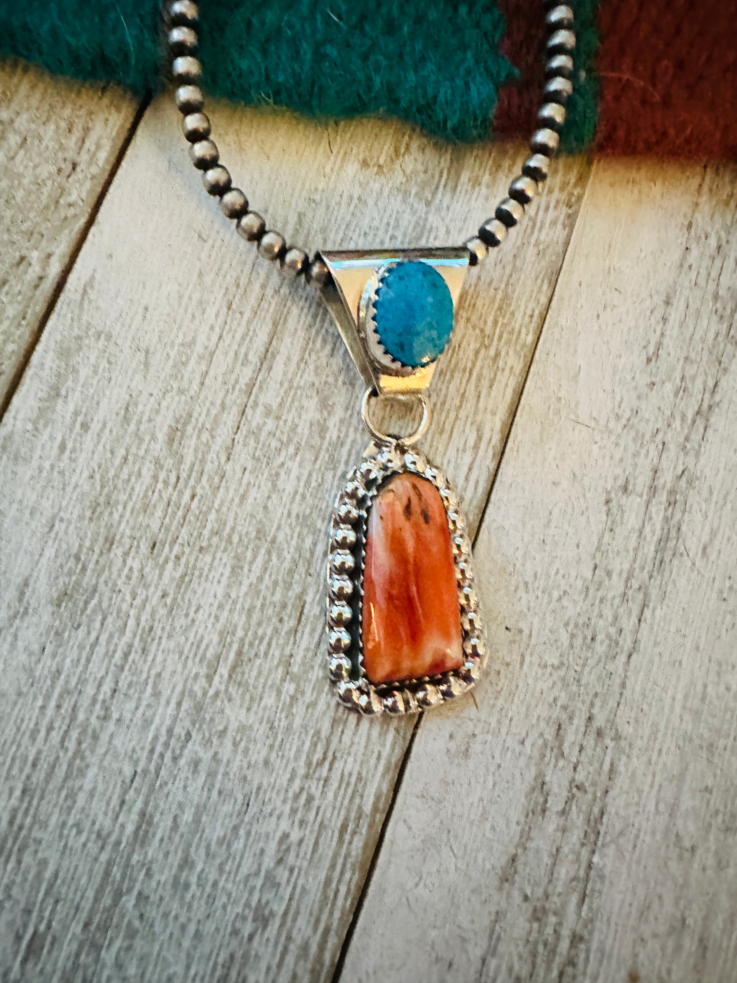 Navajo Turquoise, Spiny & Sterling Silver Pendant