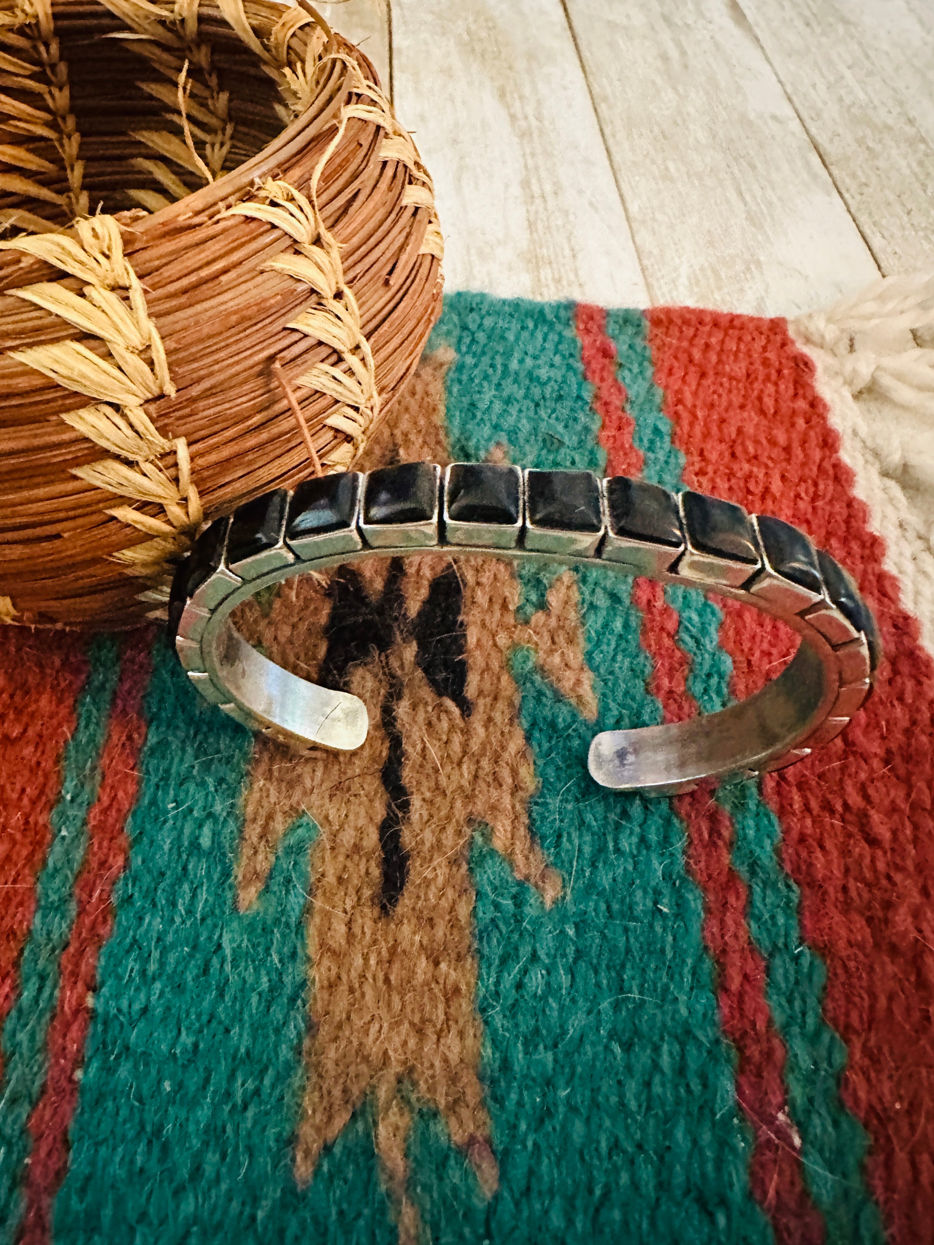 Handcrafted Sterling Silver and Black Onyx Cuff Bracelet by Federico Jimenez