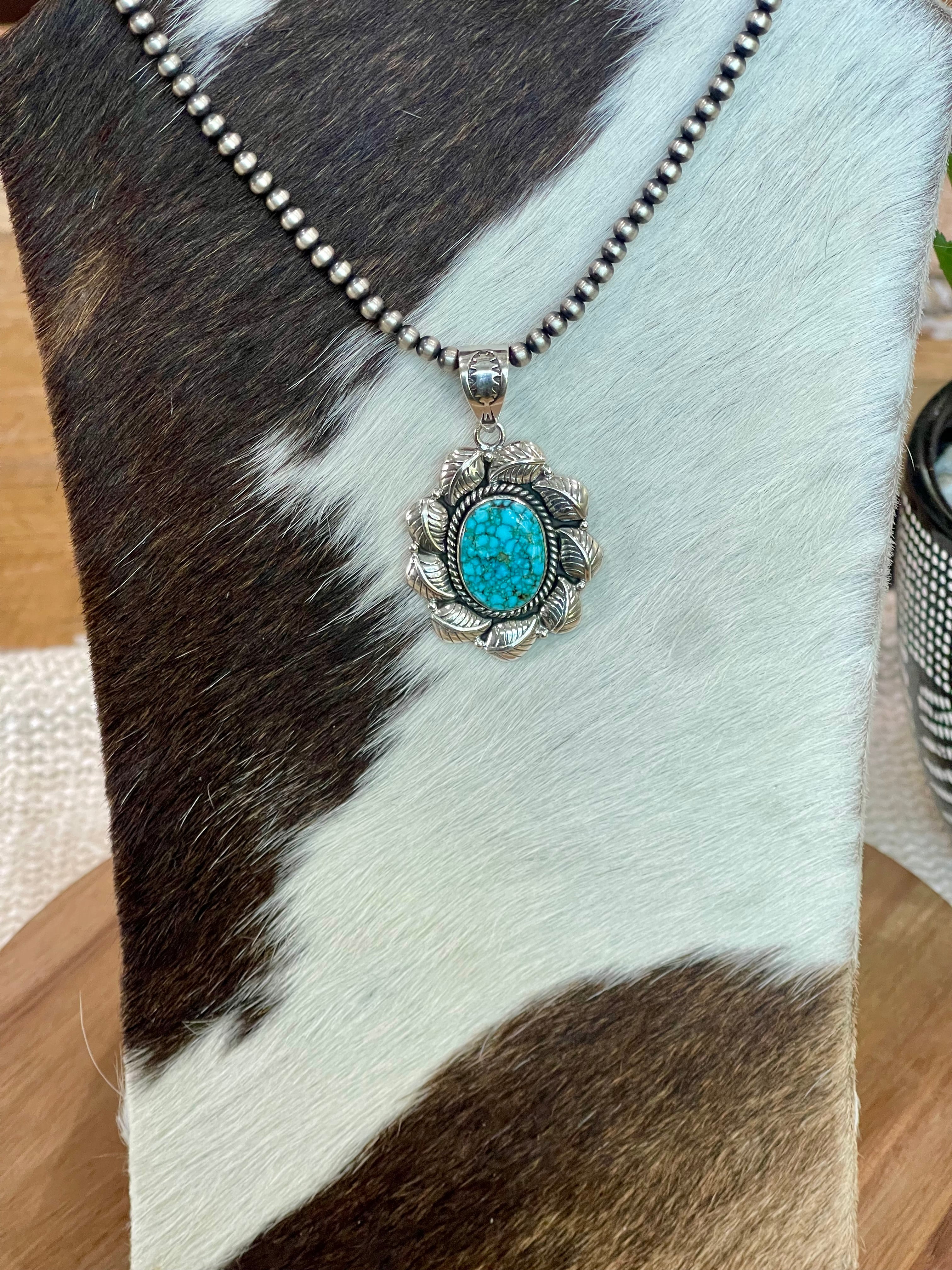 Handcrafted Sterling Silver & Number 8 Turquoise Pendant