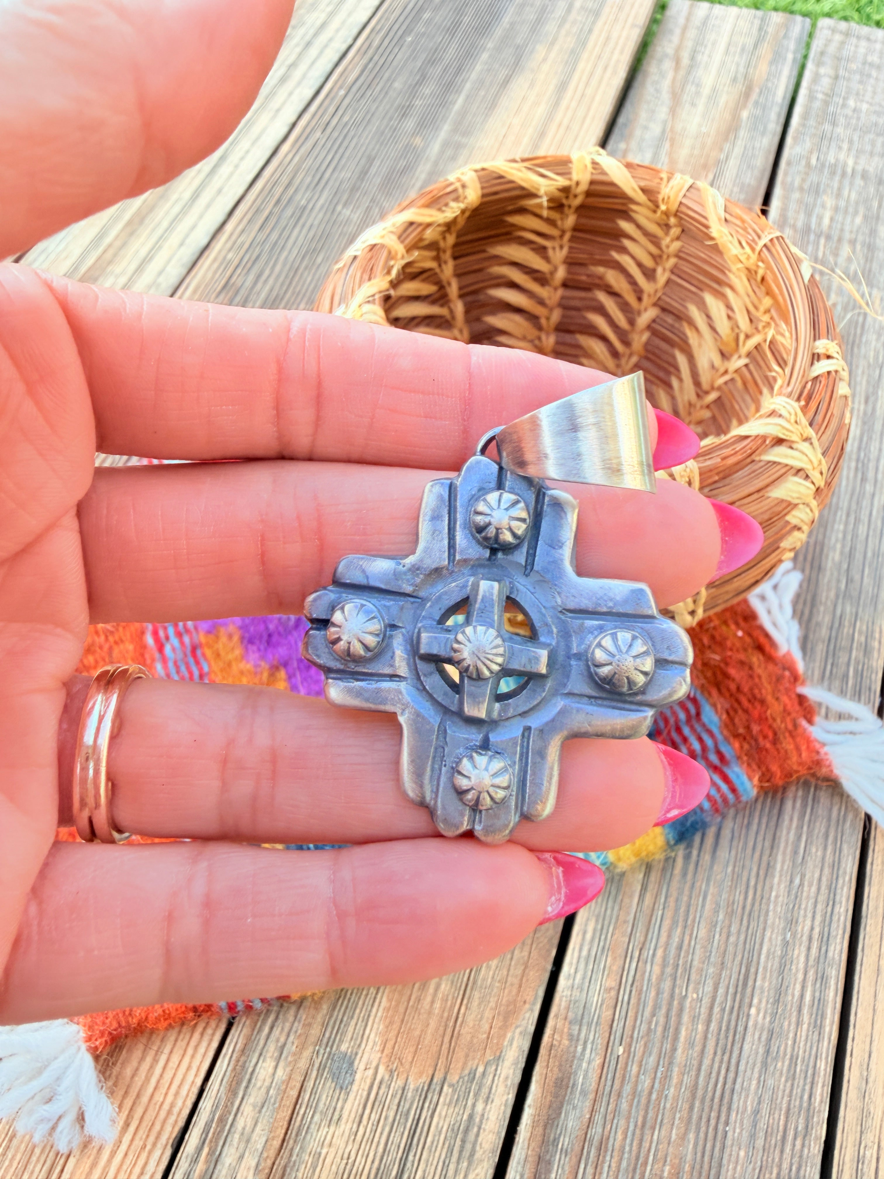 Handcrafted Sterling Silver Zia Cross Pendant by Chimney Butte