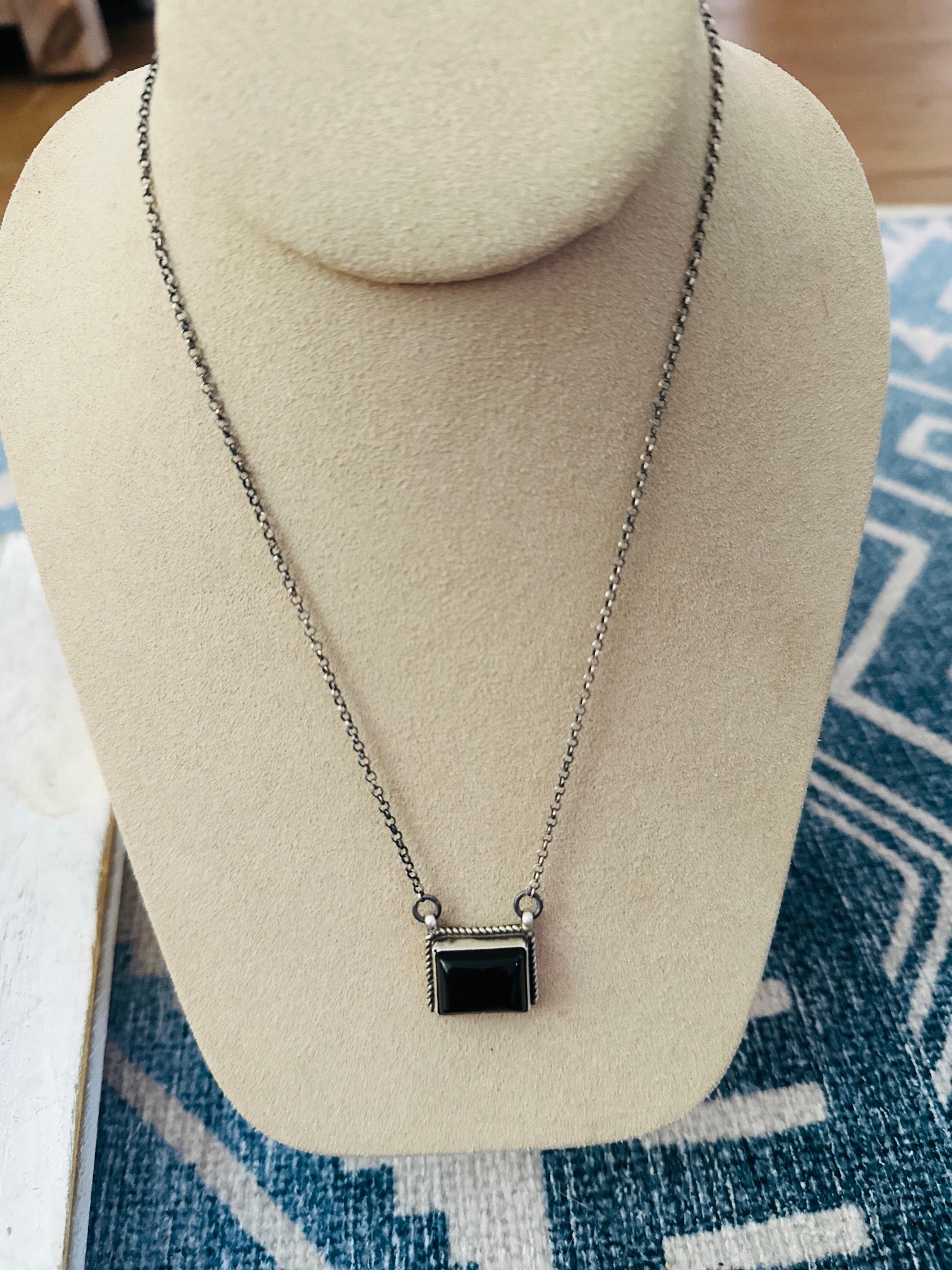 Handcrafted Black Onyx & Sterling Silver Link Chain Necklace