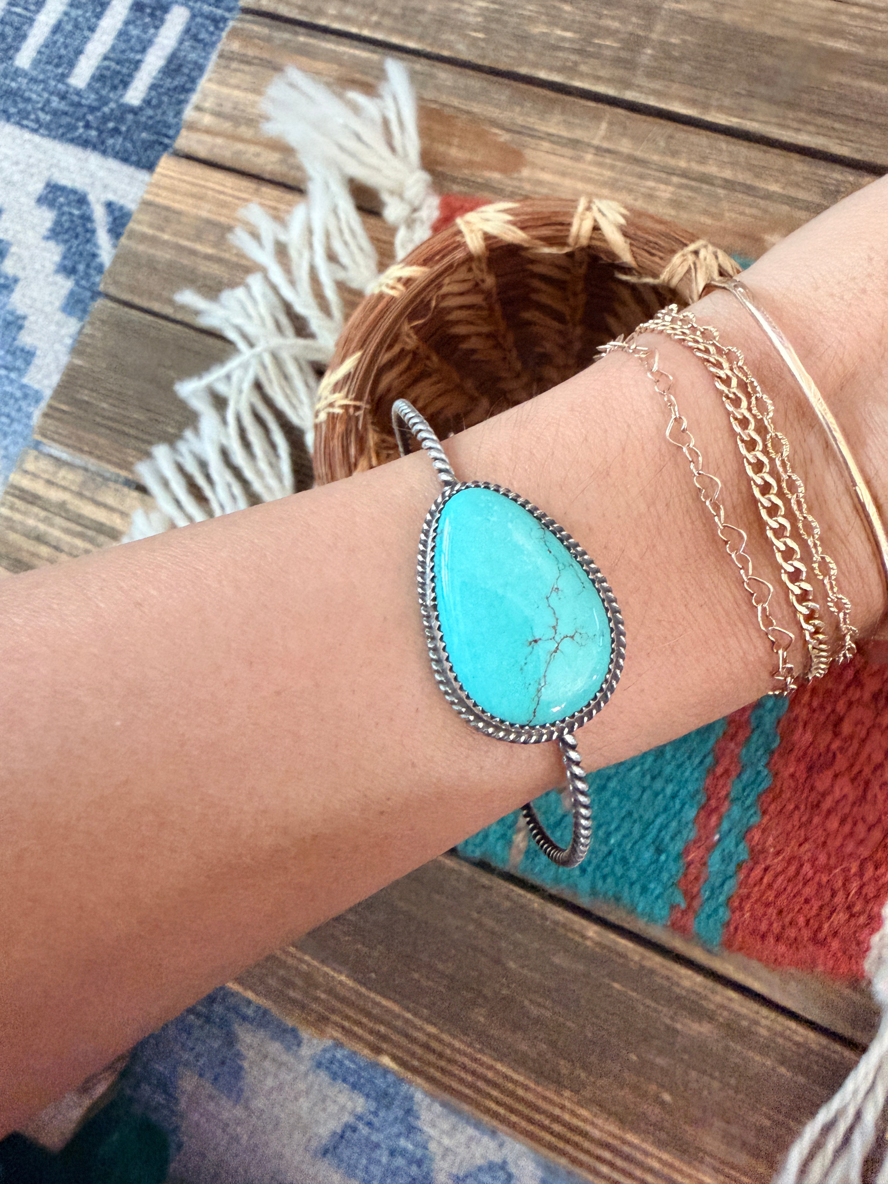 Handmade Turquoise & Sterling Silver Bangle Bracelet