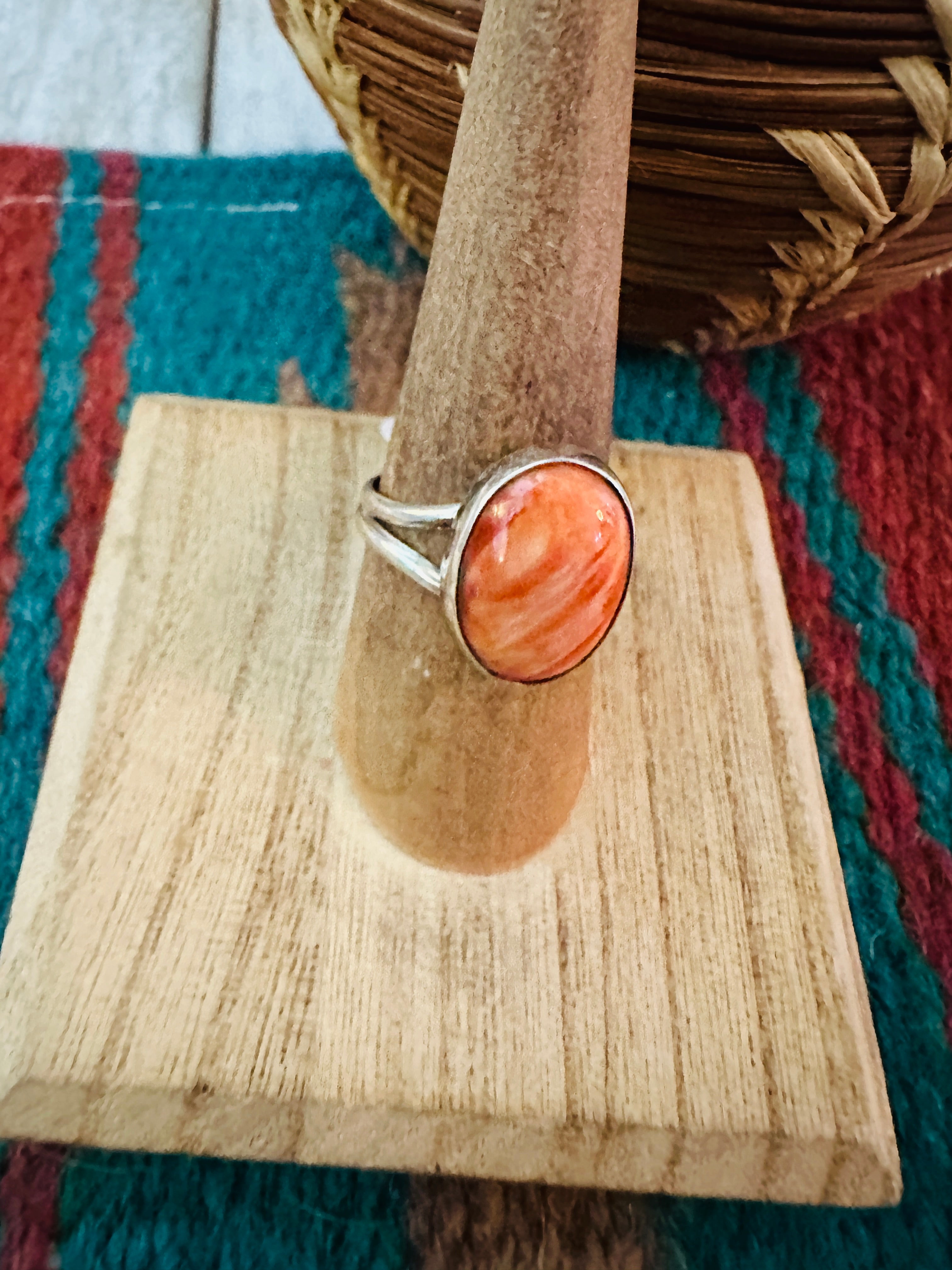 Navajo Sterling Silver & Orange Spiny Ring