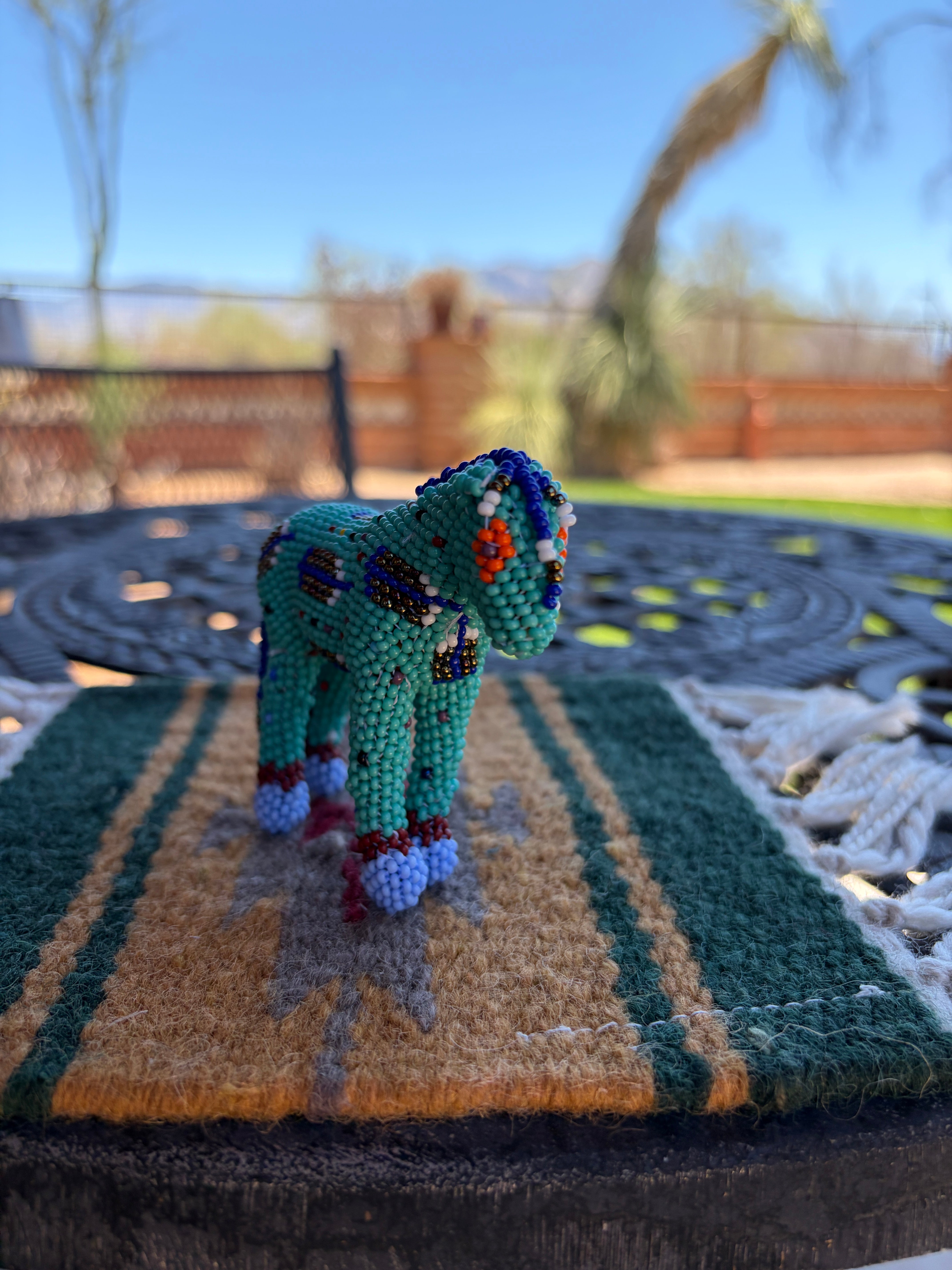 Handmade Peyote Stitched Horse Figurine- Turquoise 11