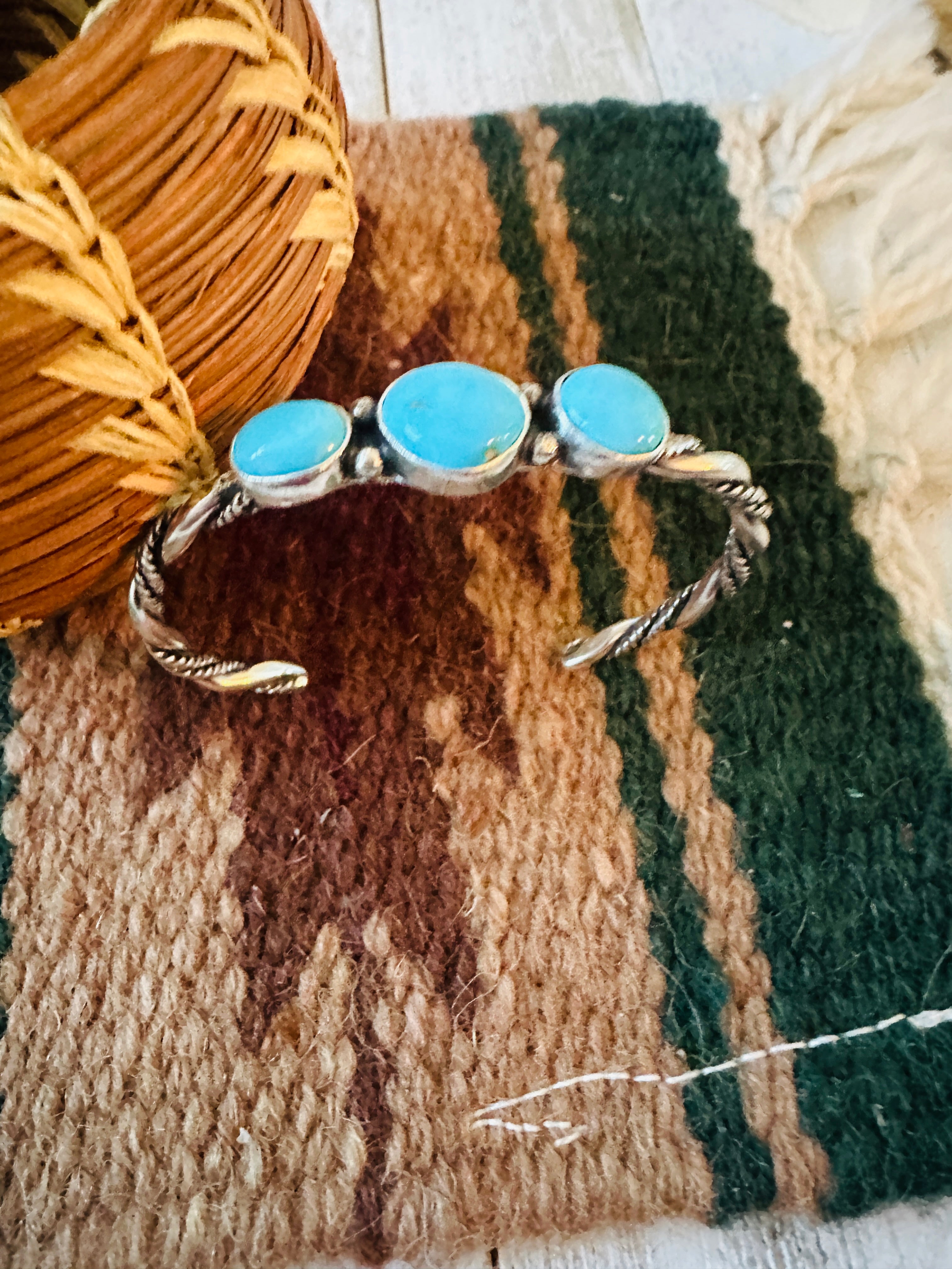 Navajo Turquoise & Twisted Sterling Silver Cuff Bracelet