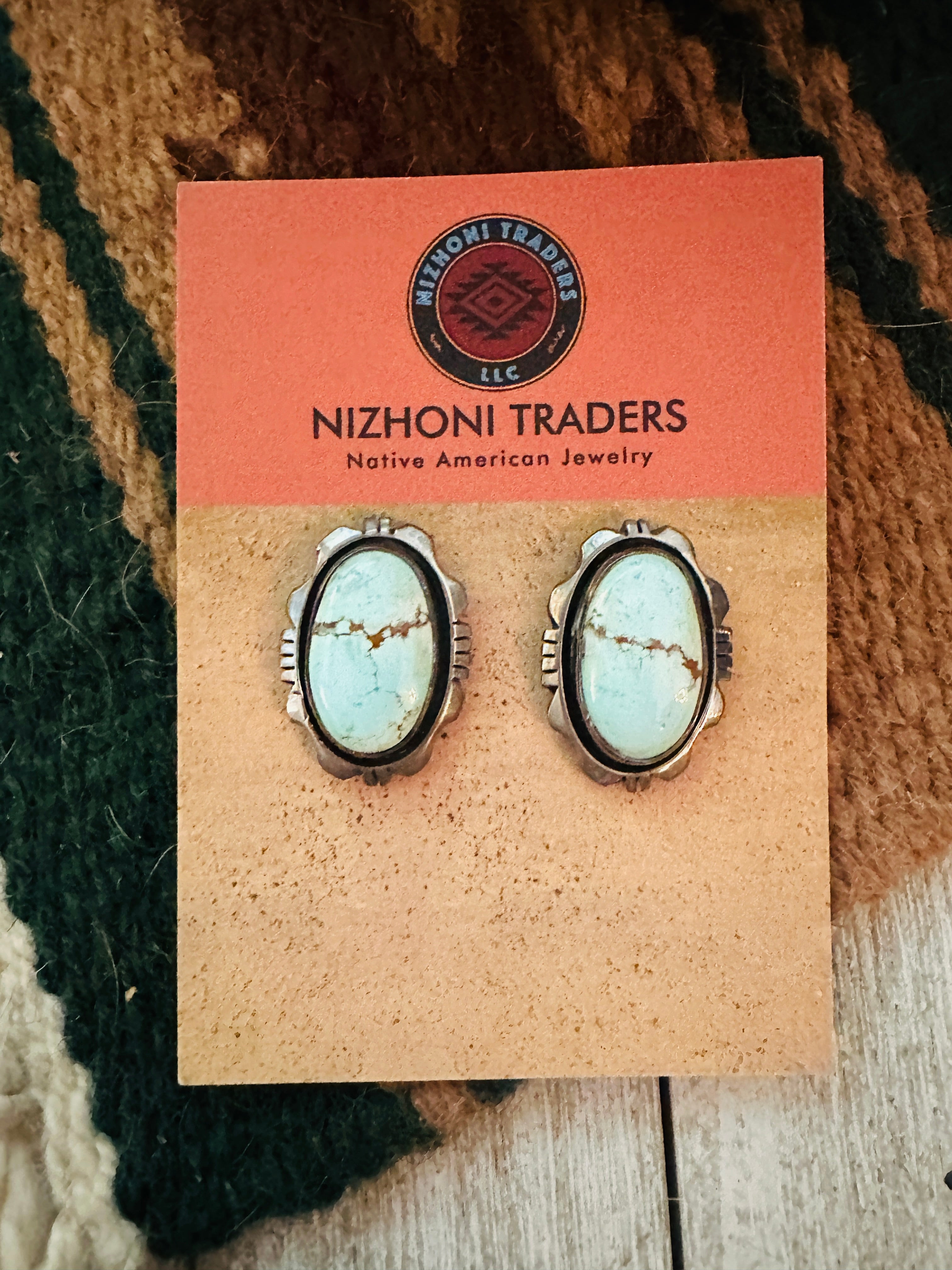 Navajo Golden Hills Turquoise & Sterling Silver Post Earrings