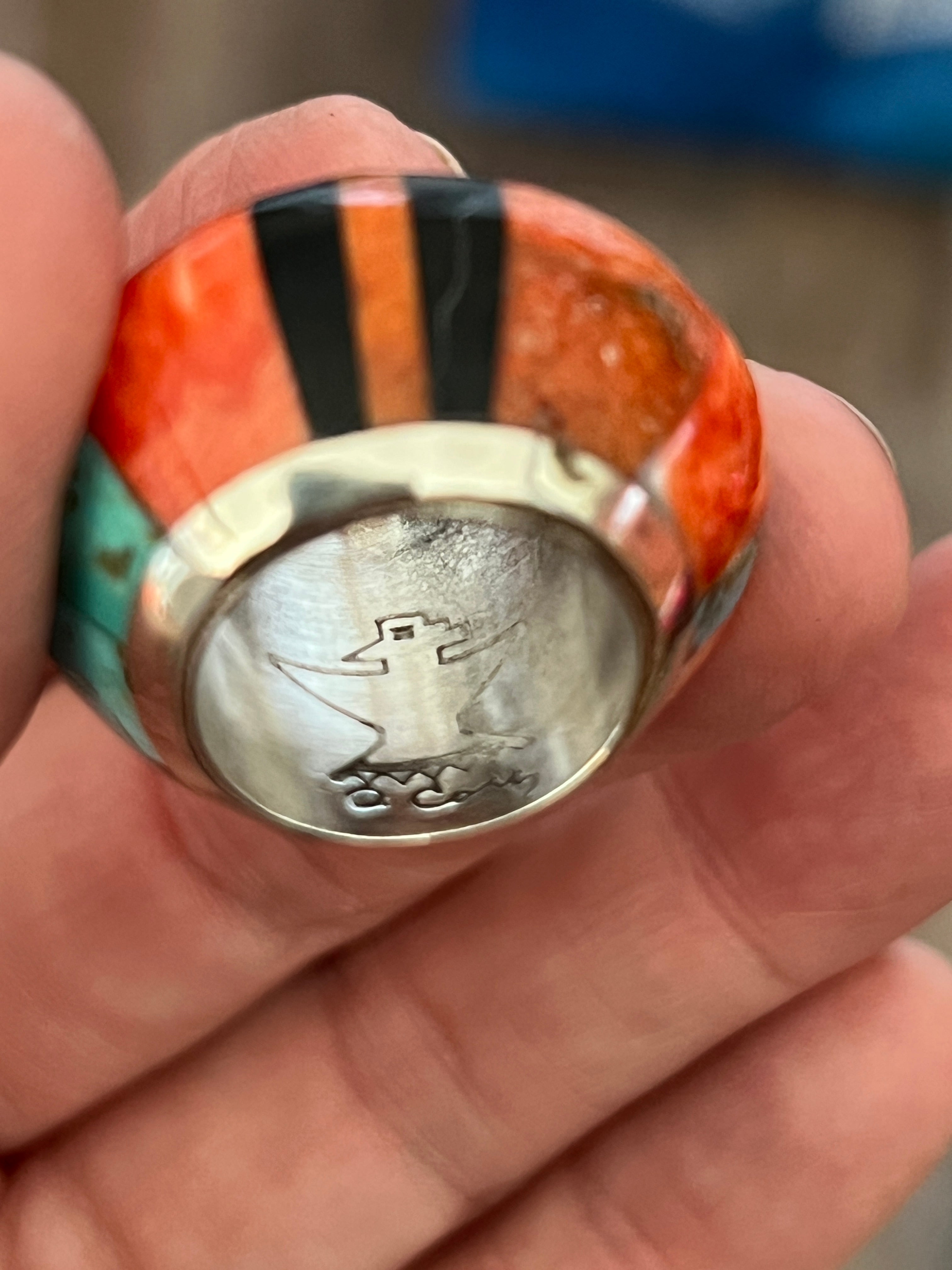 Daniel Coriz Triple Strand Apple Coral and Turquoise Beaded Necklace w/ Sterling Silver Removable Inlay Bead