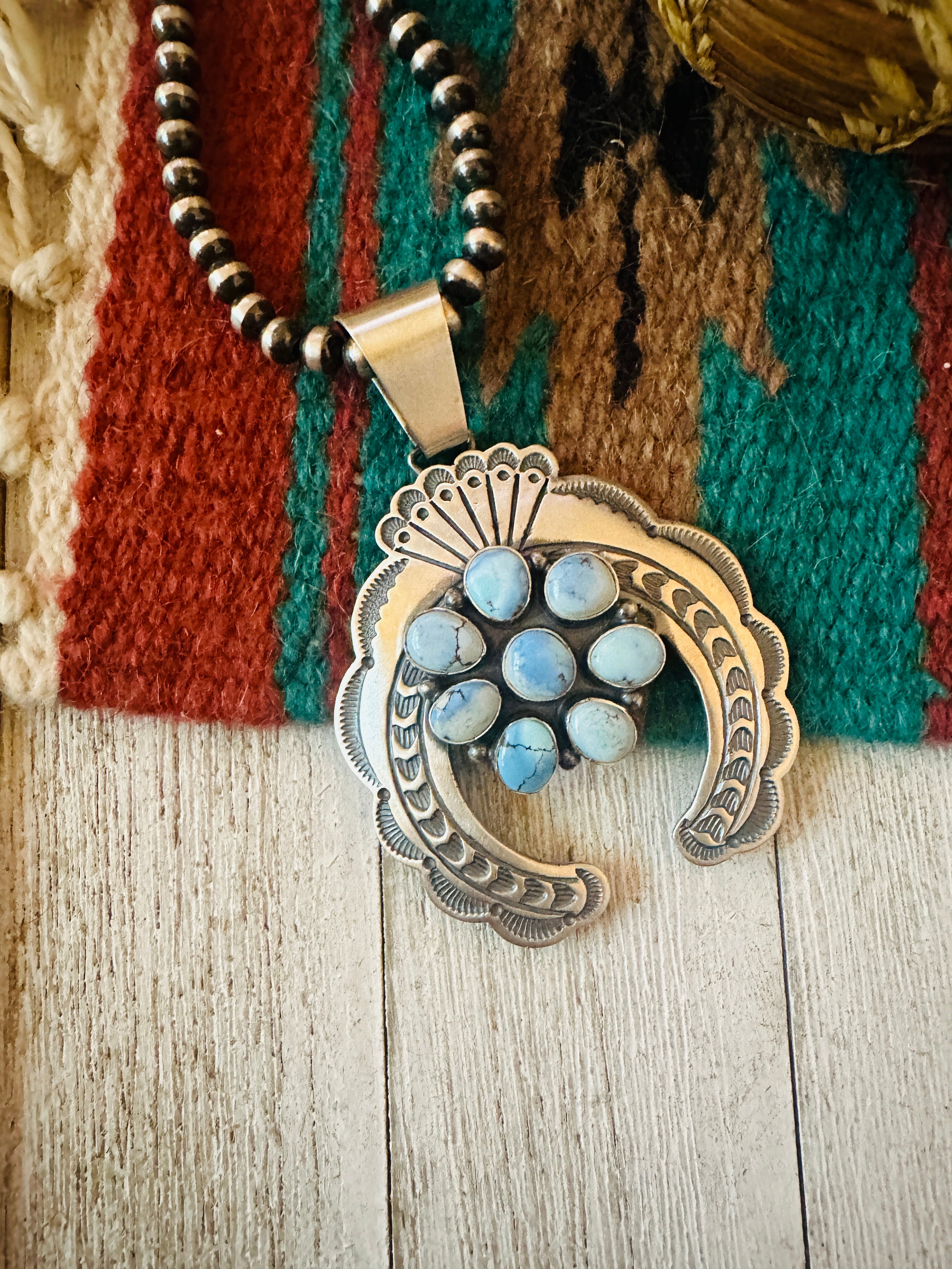 Navajo Sterling Silver & Golden Hills Turquoise Naja Pendant