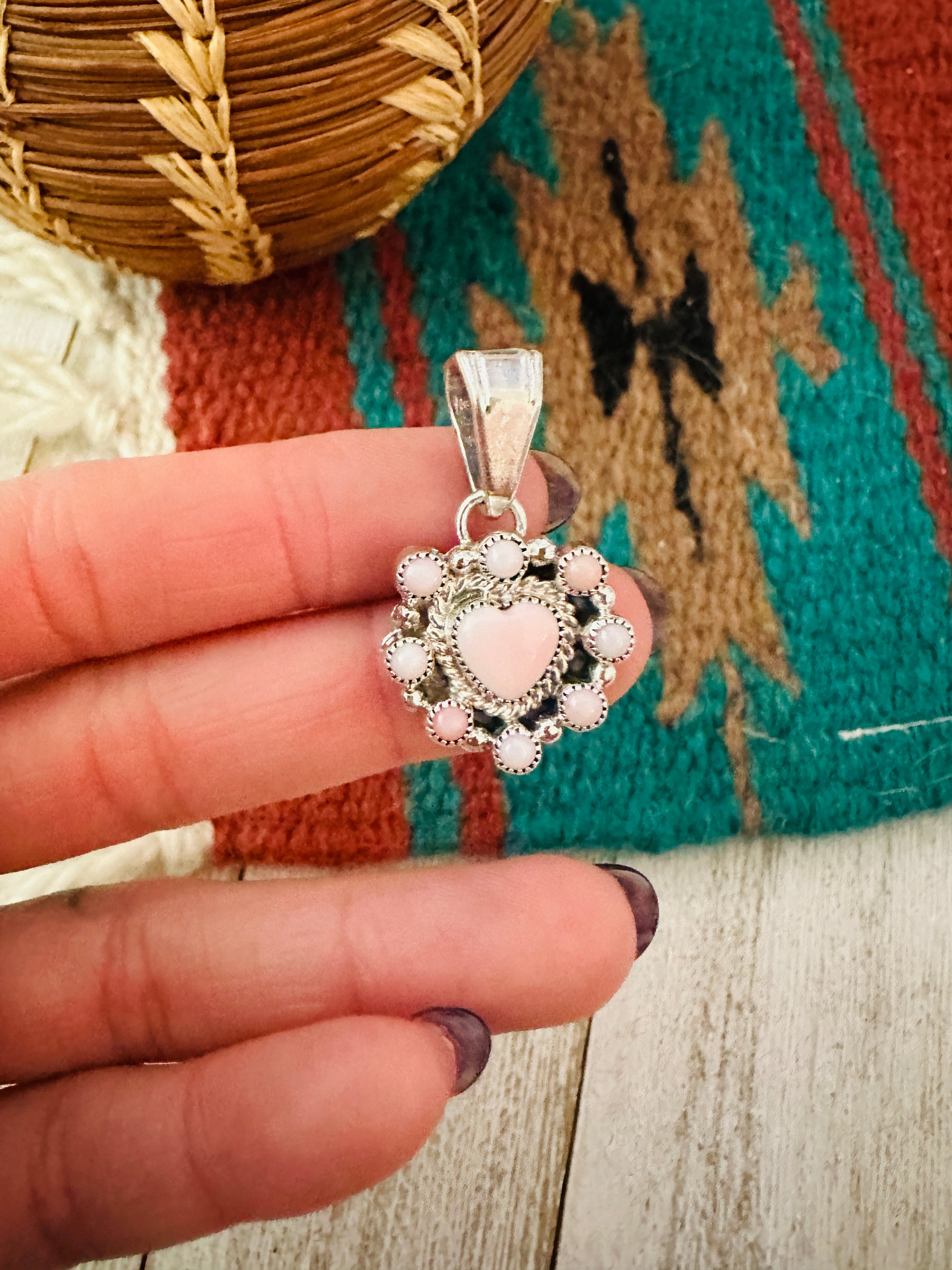 Navajo Queen Pink Conch Shell & Sterling Silver Heart Pendant