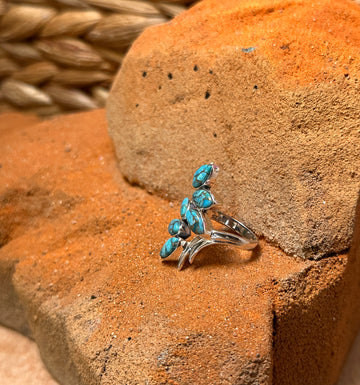 Sterling Silver Six Leaf Copper Turquoise Ring Size 6.5