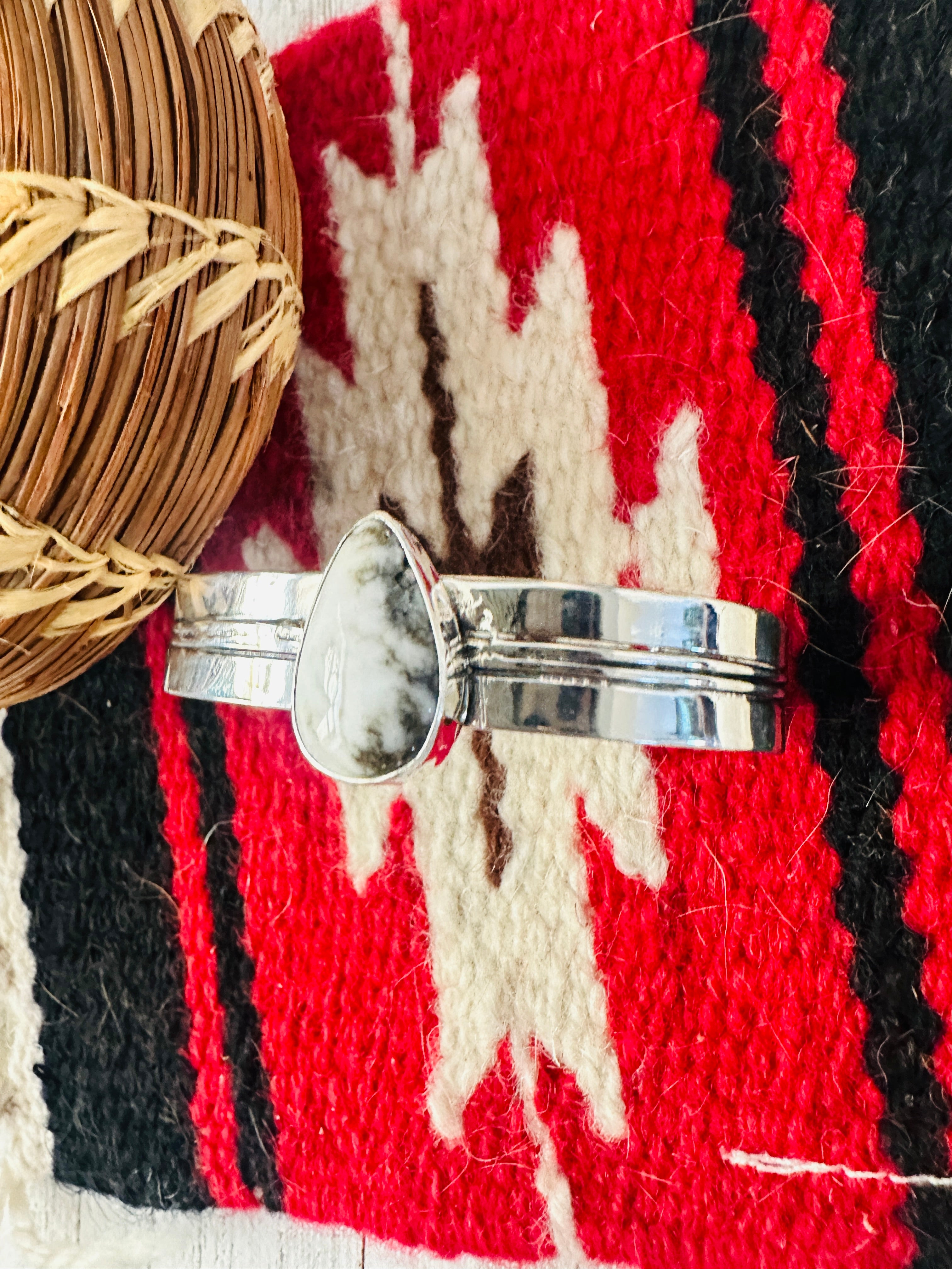 Navajo White Buffalo & Sterling Silver Cuff Bracelet