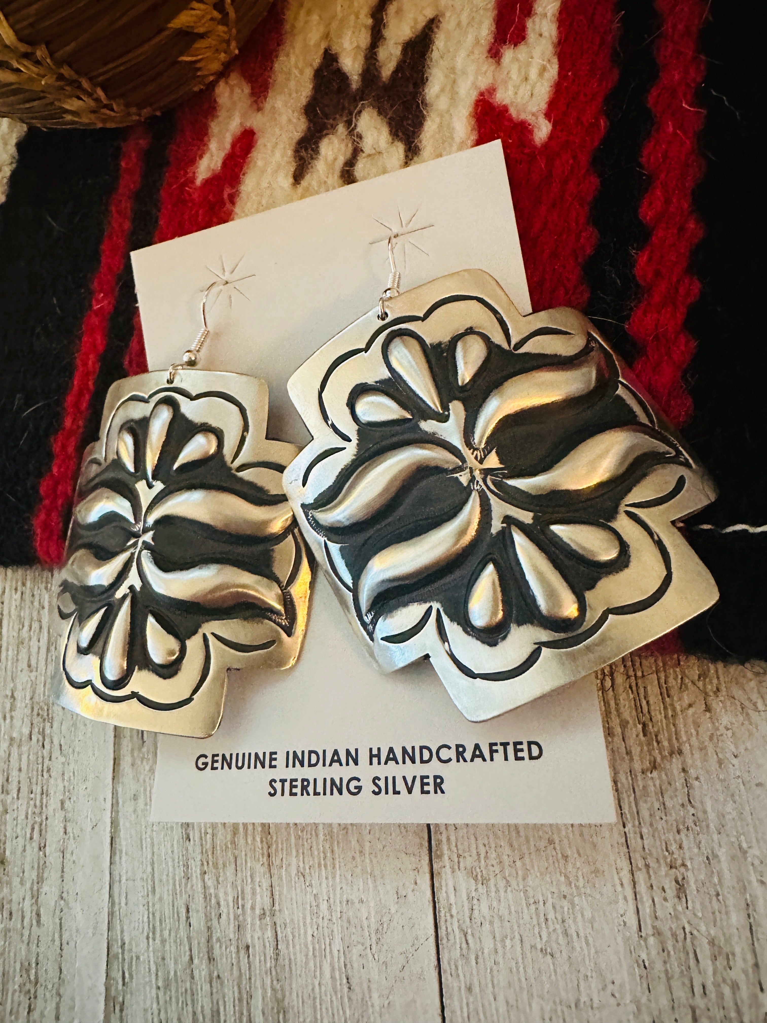 Navajo Sterling Silver Concho Cross Earrings