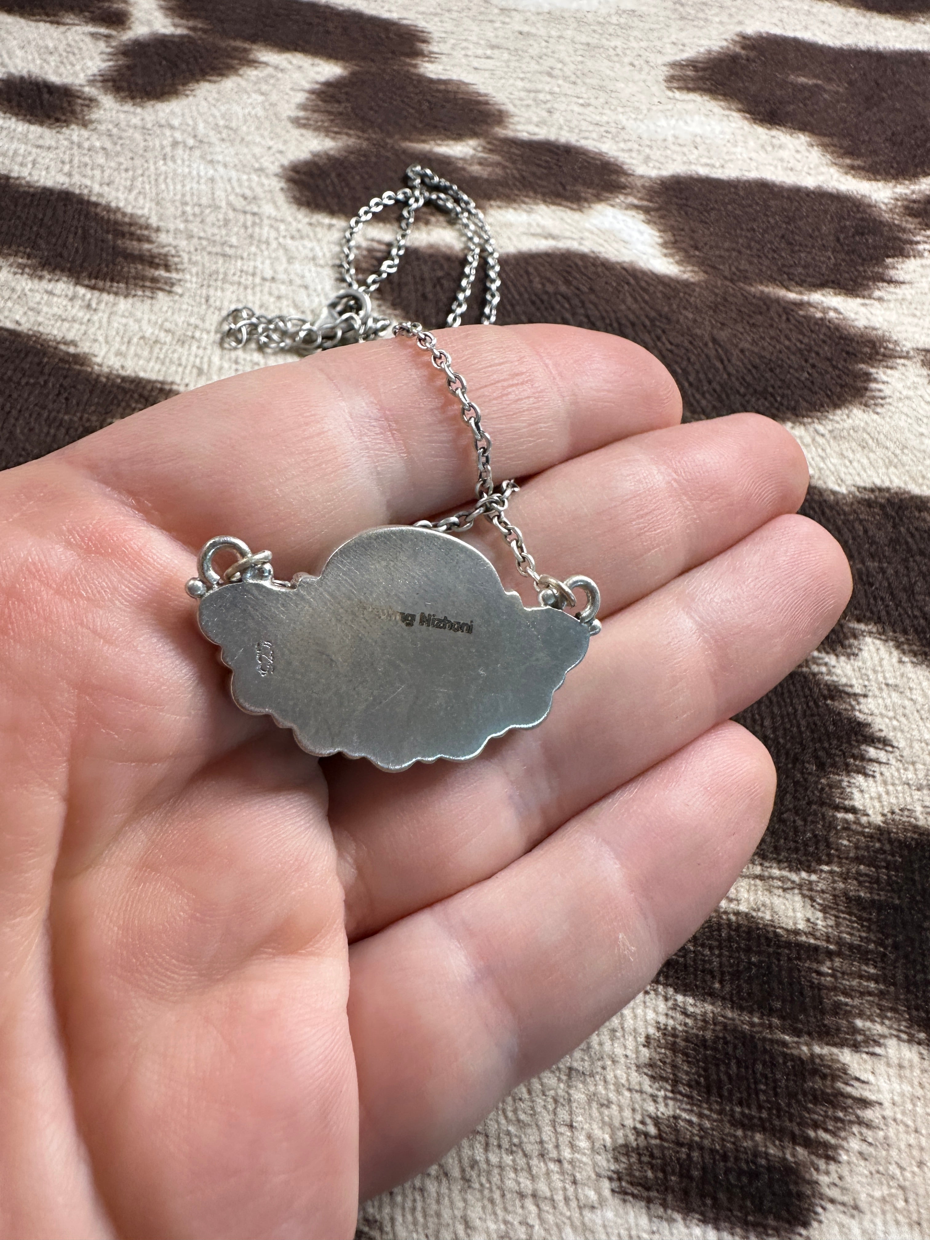 Handmade Pink Dream Mojave, Turquoise & Sterling Silver Crescent Necklace