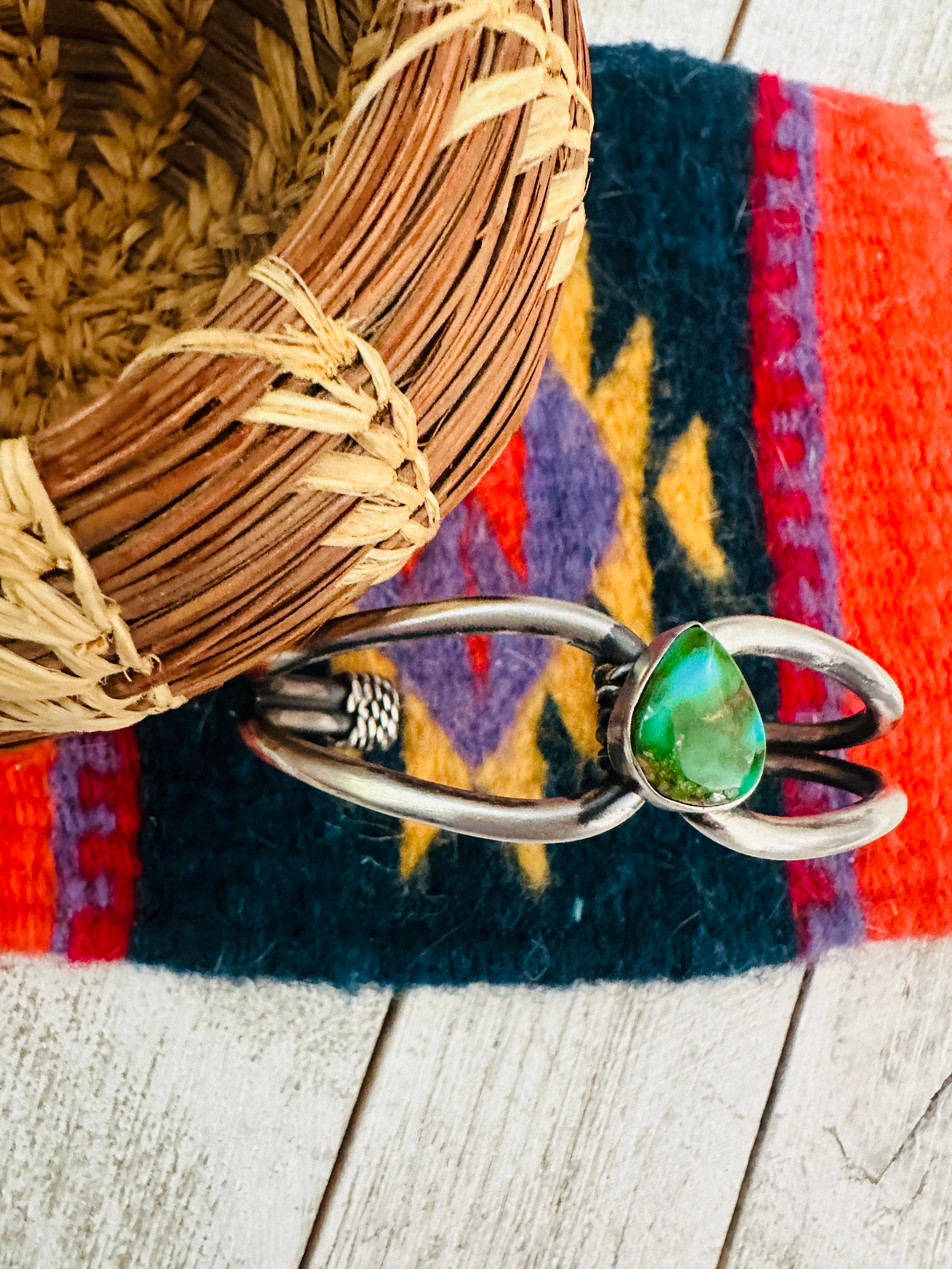 Navajo Sonoran Gold Turquoise & Sterling Silver Cuff Bracelet