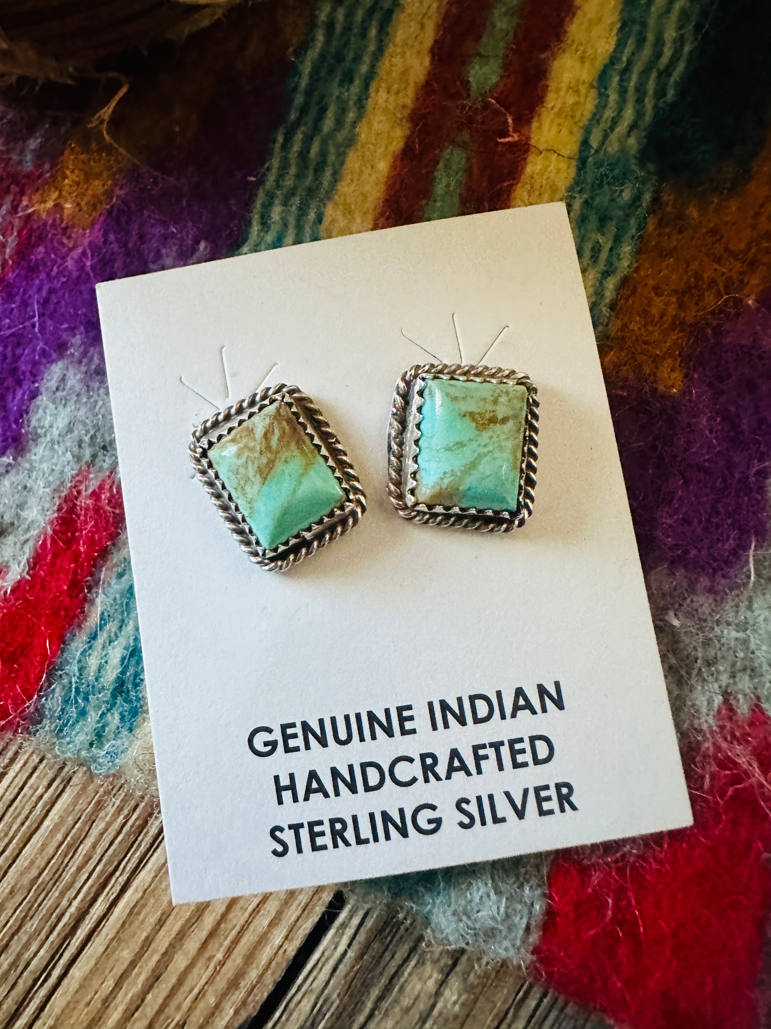 Handcrafted Turquoise & Sterling Silver Rectangle Stud Earrings