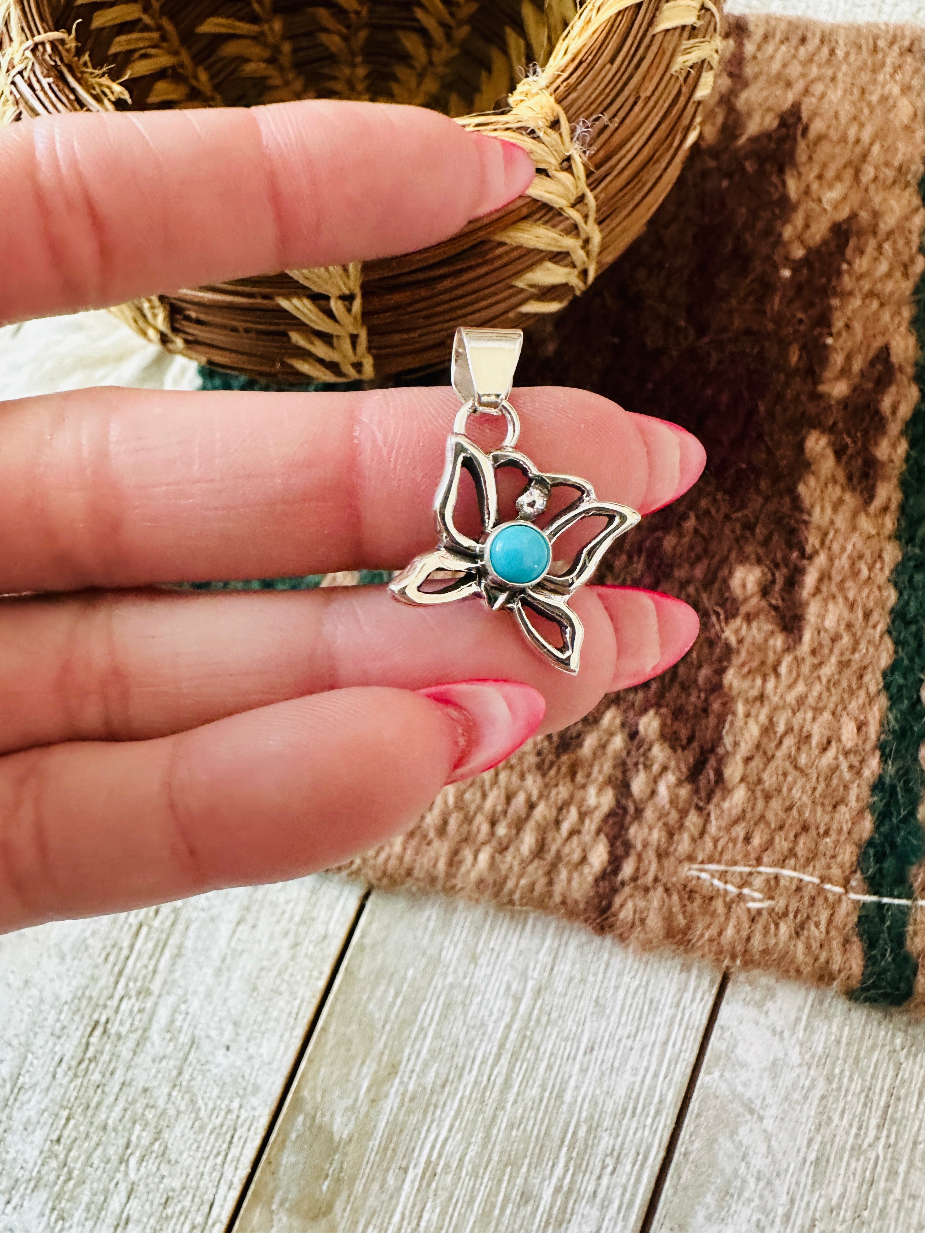 Handcrafted Turquoise & Sterling Silver Mini Butterfly Pendant