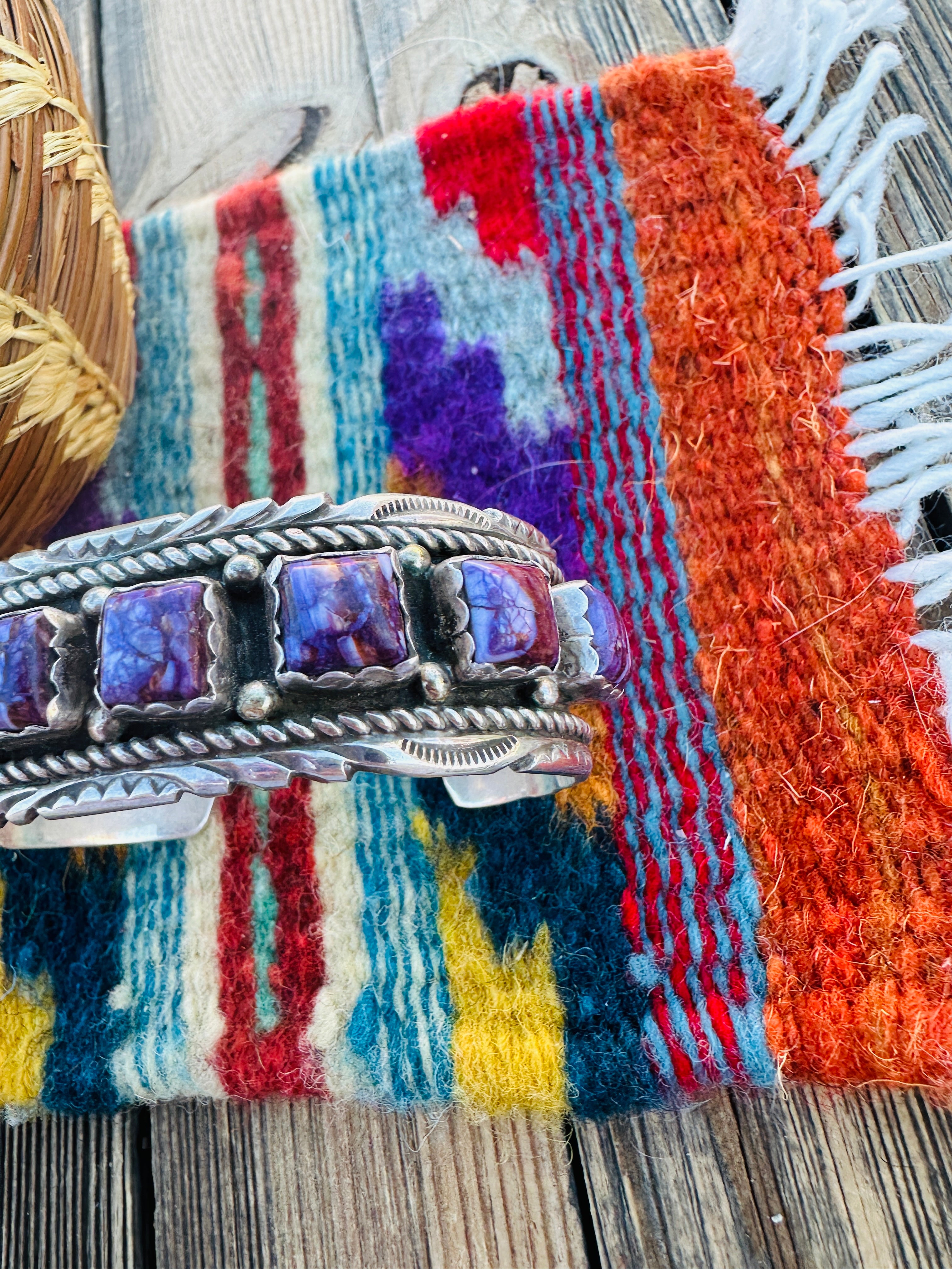 Handcrafted Old Pawn Charoite & Sterling Silver Cuff Bracelet