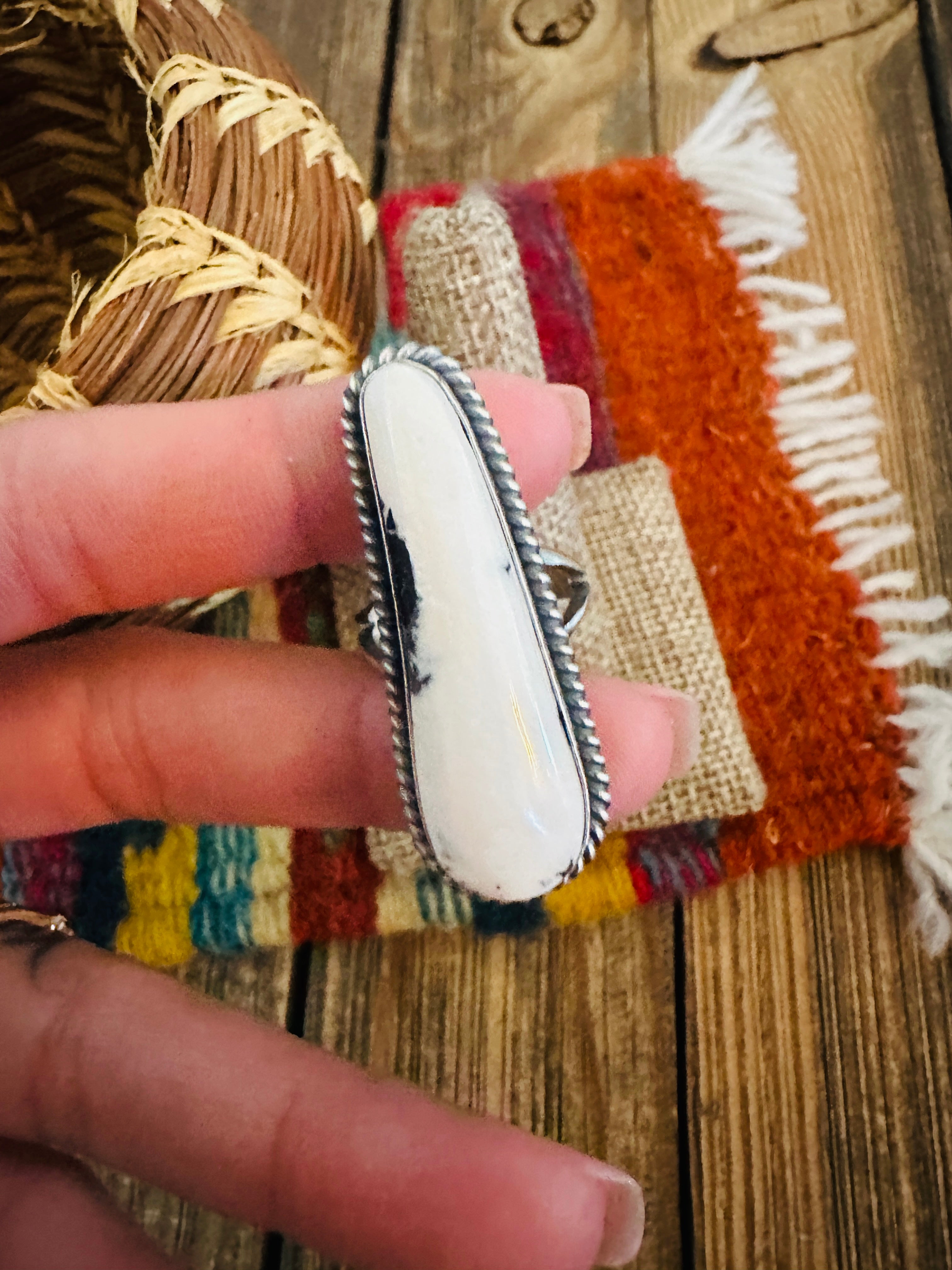 Handcrafted White Buffalo & Sterling Silver Ring Size 5.5