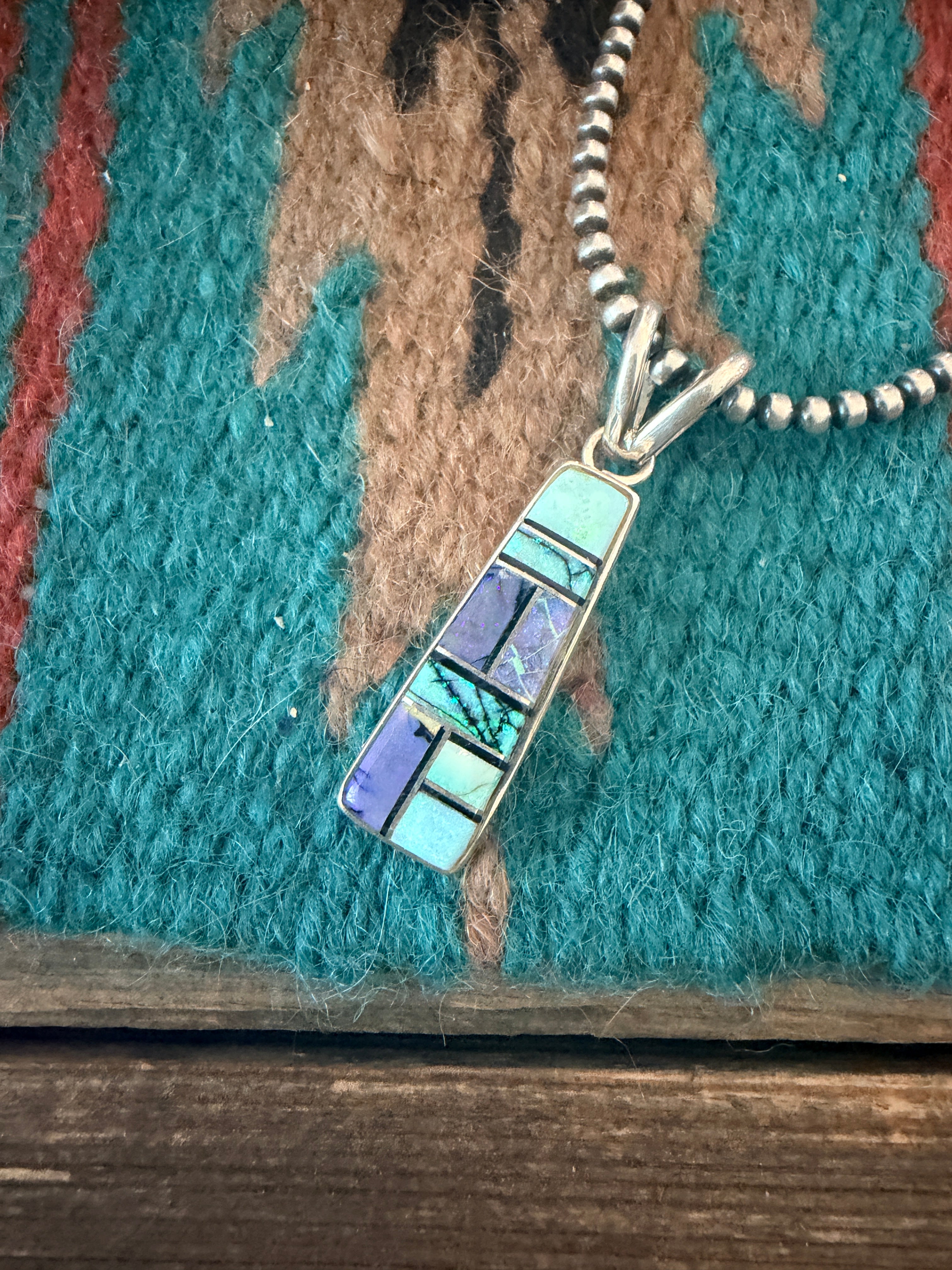 Handcrafted Sterling Silver, Turquoise and Opal Inlay Pendant