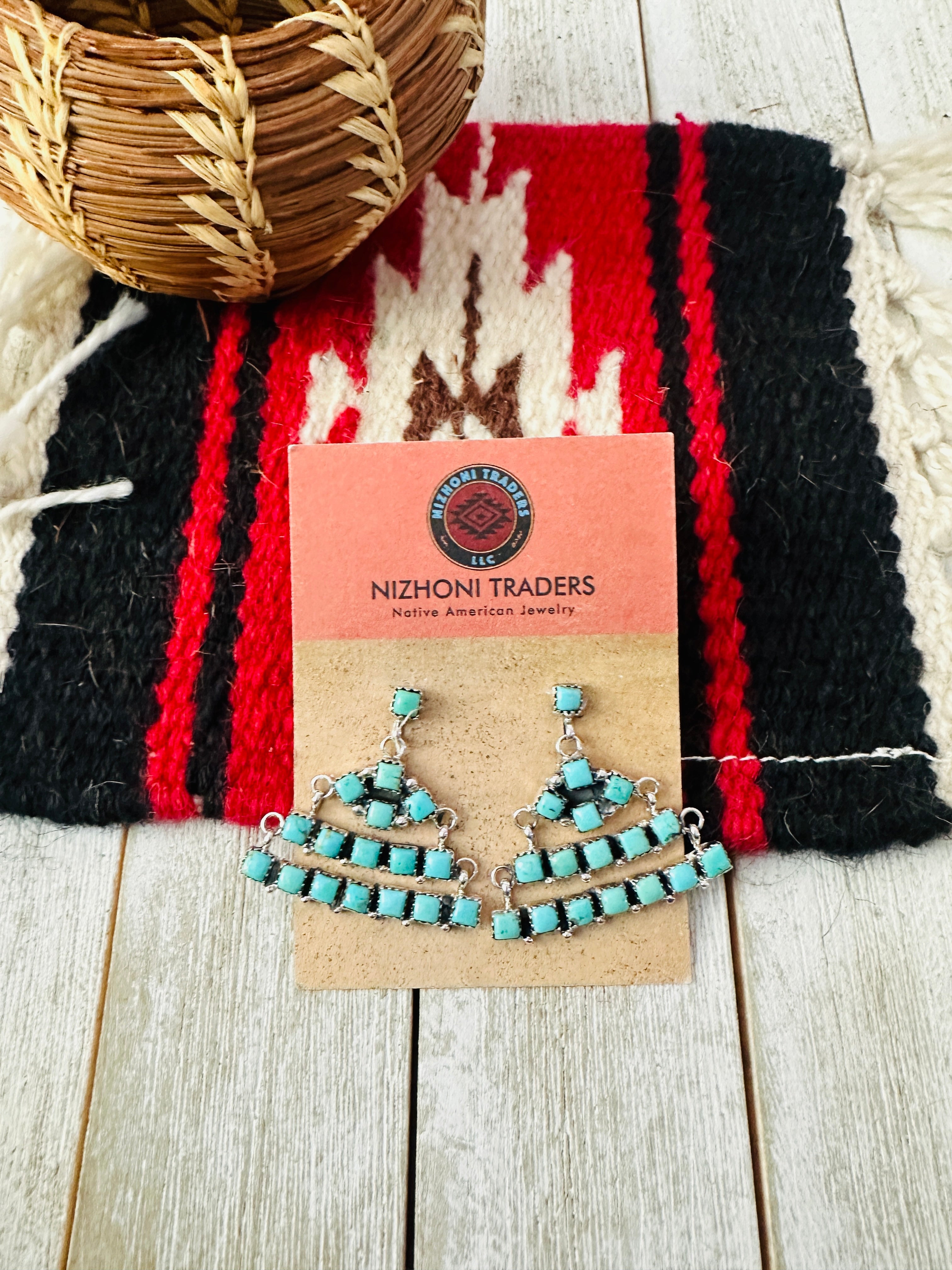 Handcrafted Turquoise & Sterling Silver Chandelier Dangle Earrings